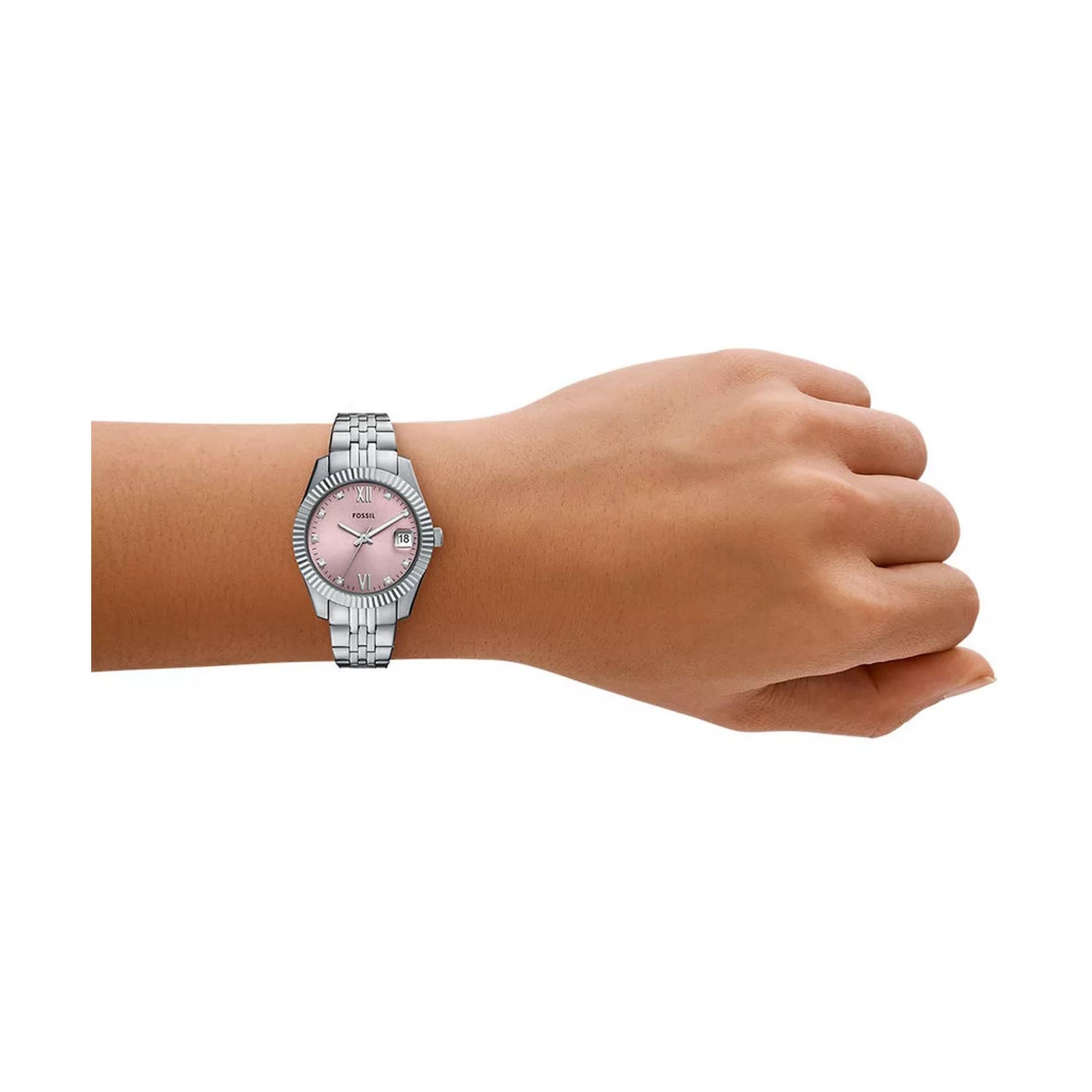 Fossil Scarlette 33mm Rosa Zifferblatt Stahl Damen Quarz Uhr ES5403