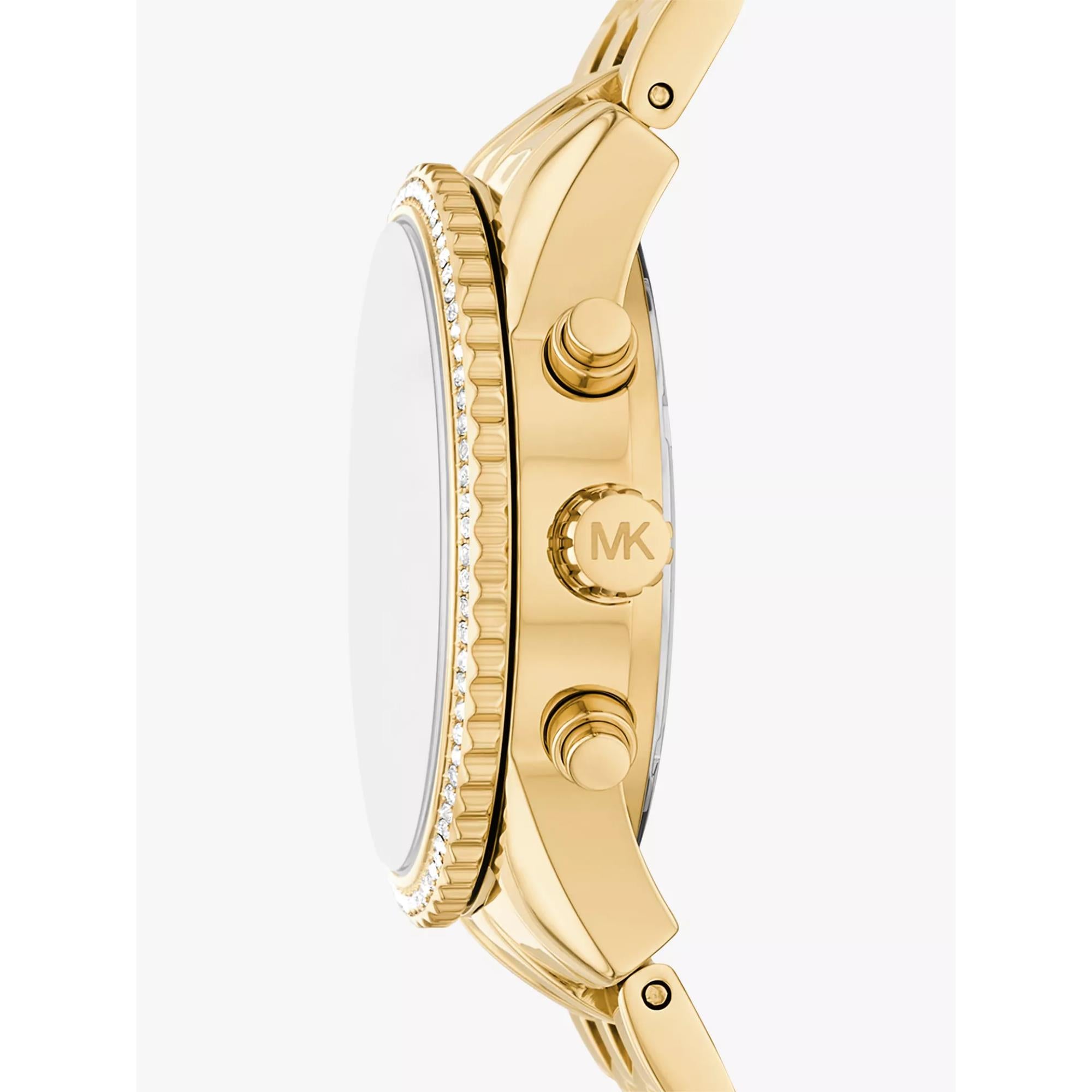 Michael Kors Mini Bryant Chronograph Goldenes Zifferblatt Goldfarbener Edelstahlarmband Damen Uhr MK7530