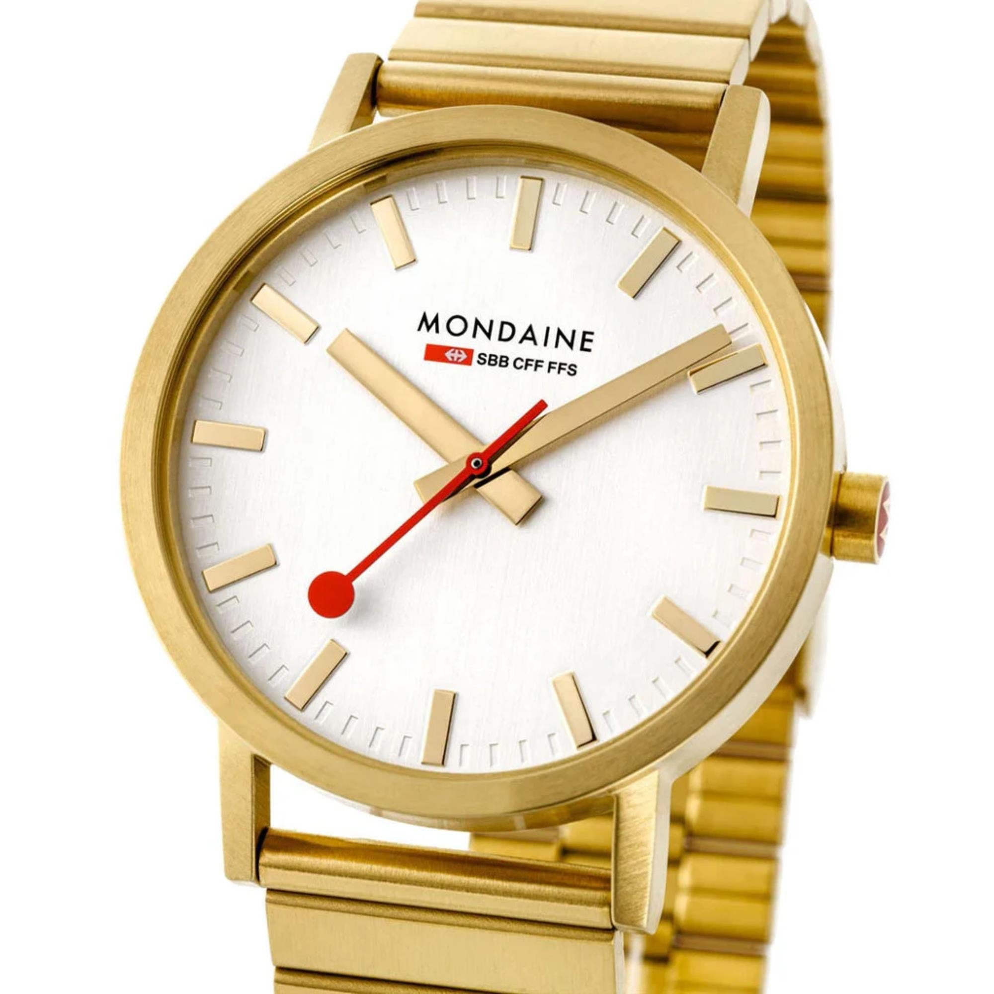 Mondaine Classic IP Plated Gold White Dial Watch A660.30360.16SBM