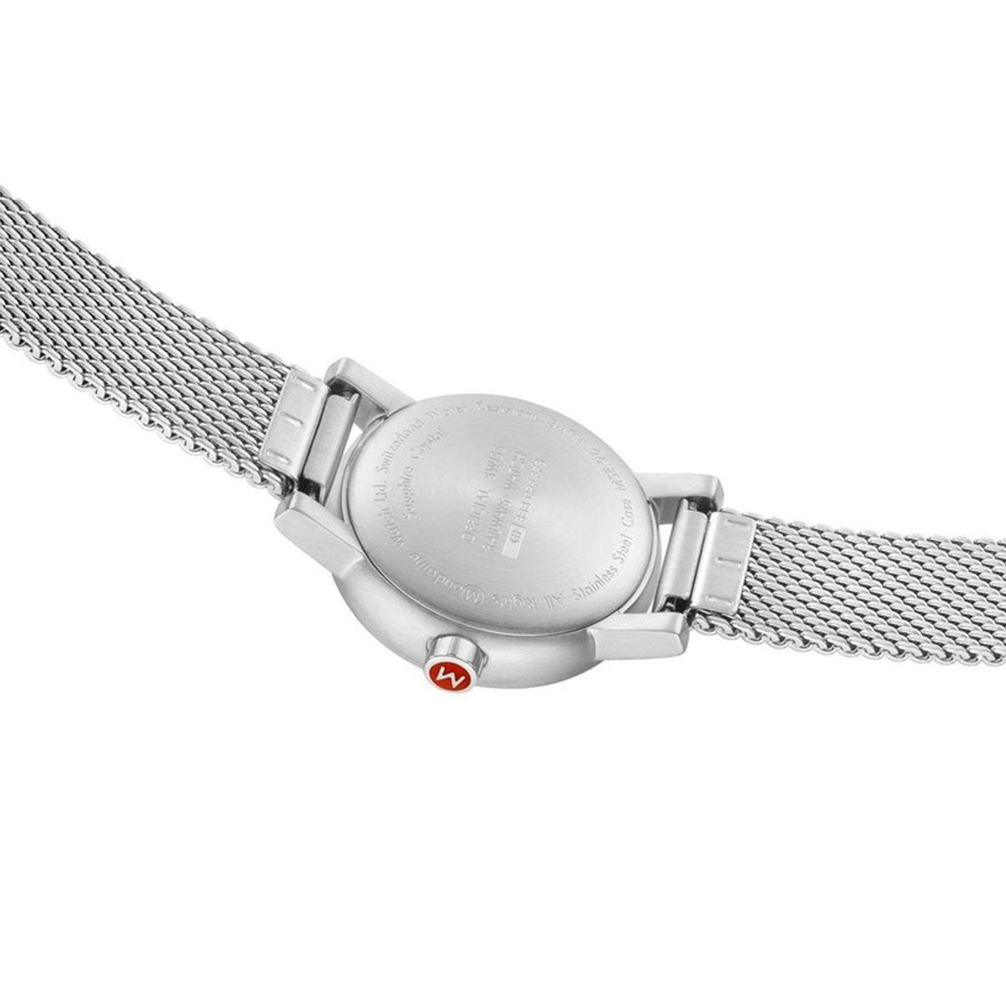 Mondaine Evo2 Petite Uhr mit weißem Zifferblatt und Edelstahl-Mesh-Armband für Damen MSE.26110.SM