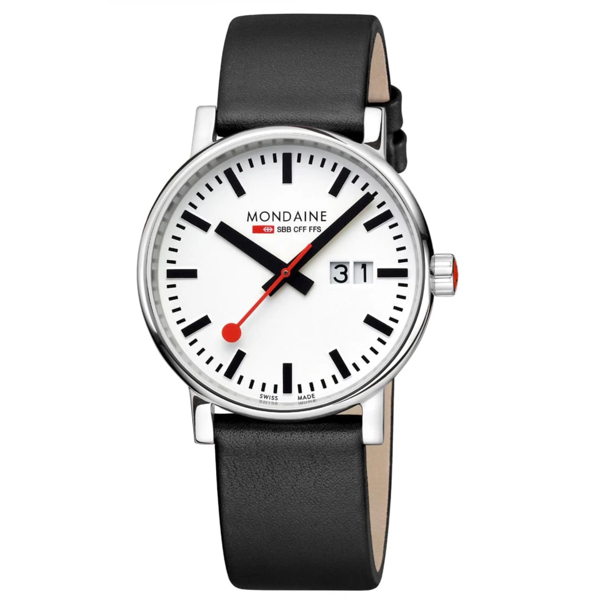 Mondaine Evo2 40mm Uhr mit weißem Zifferblatt und Leder für Herren MSE.40210.LBV