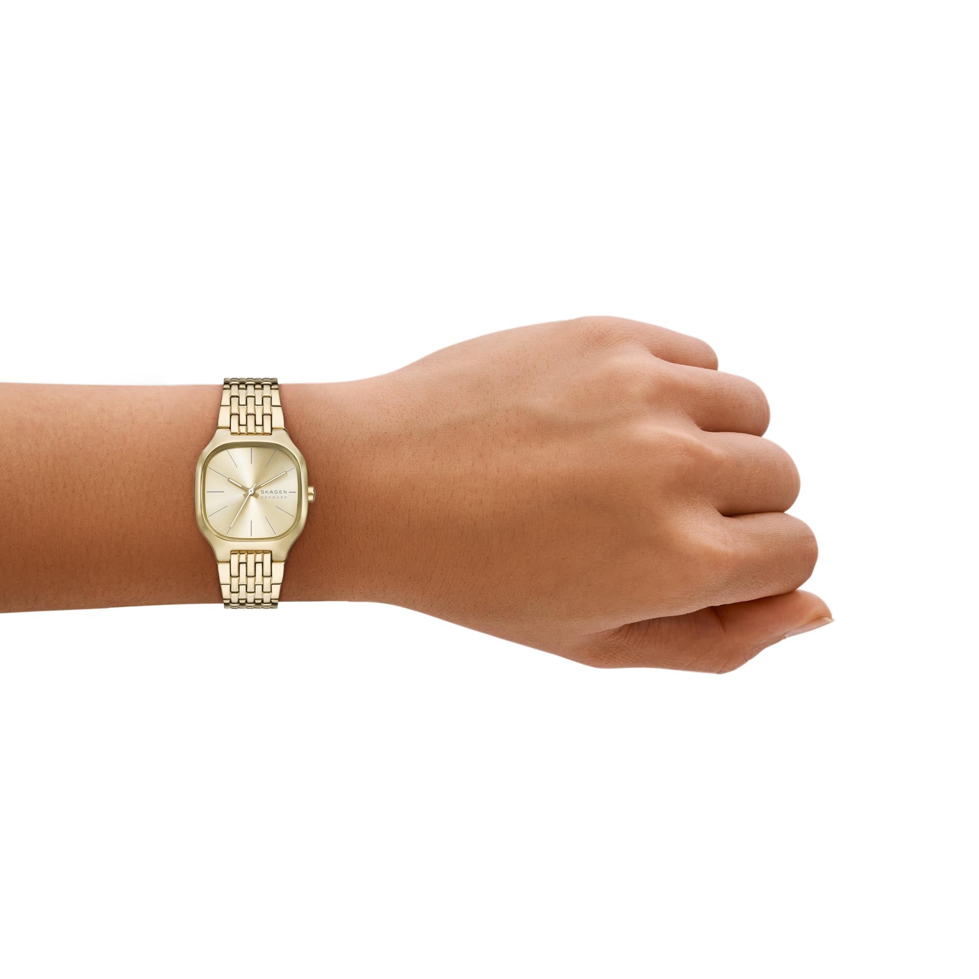 Skagen Mellem Lille Uhr mit goldenem Zifferblatt und Edelstahlarmband für Damen SKW3162