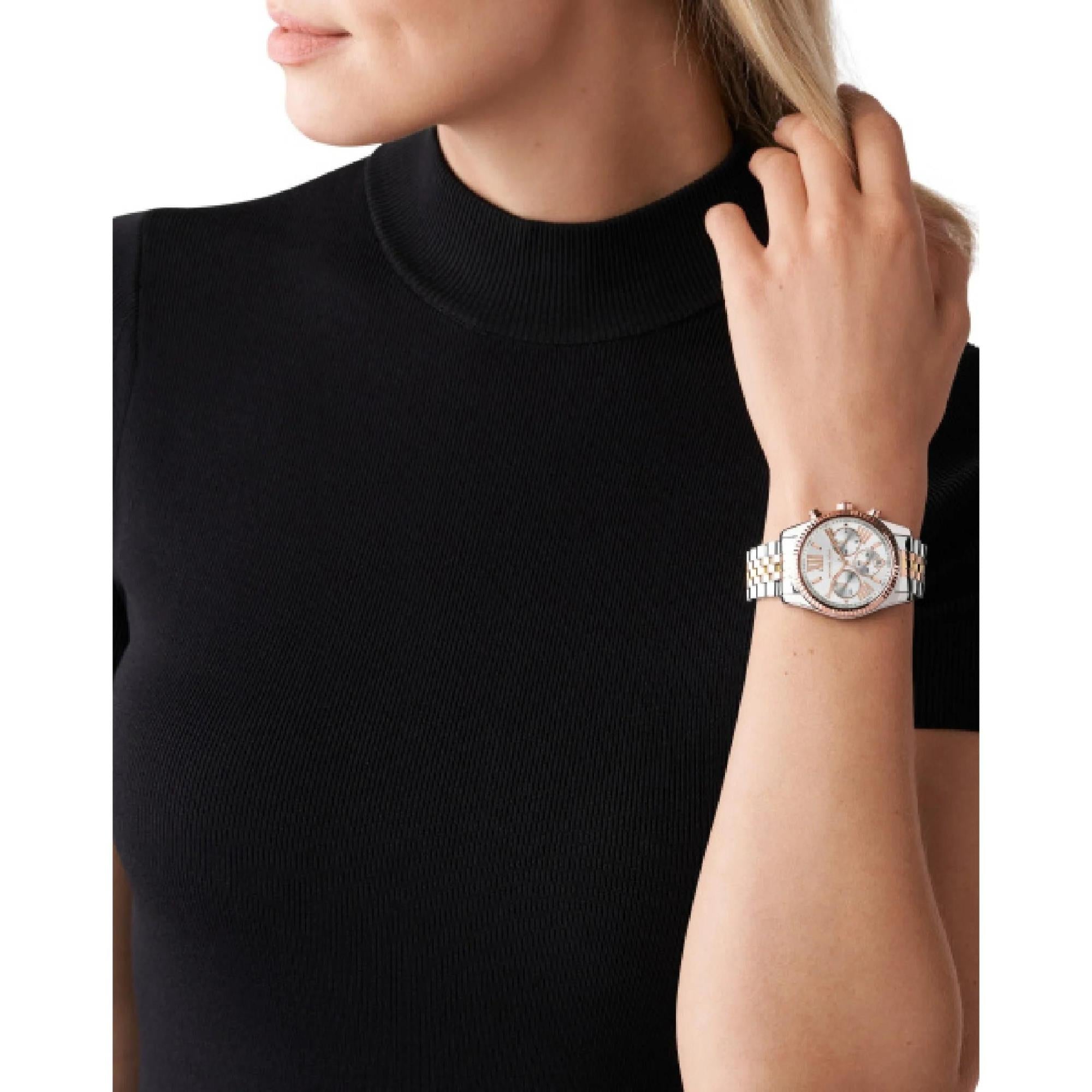 Michael Kors Lexington 38mm Chronograph Silver Dial Steel Ladies Quartz Watch MK5735