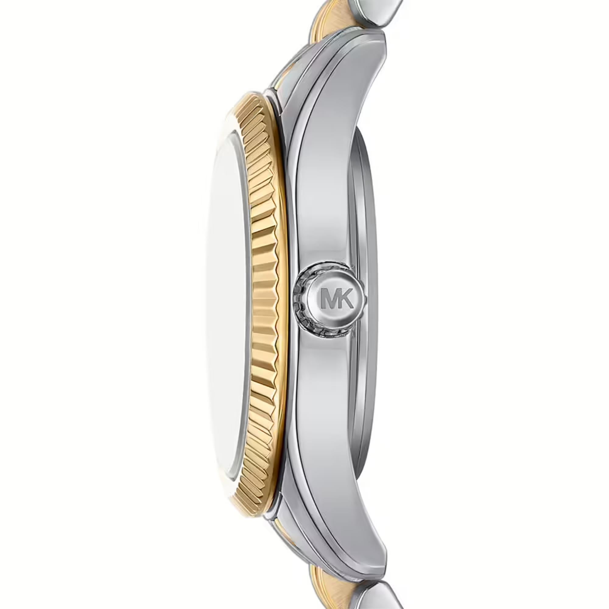 Michael Kors Lexington Zwei-Ton Weiß Zifferblatt Edelstahl Armband Damen Uhr und Armbänder Geschenkset MK4815SET