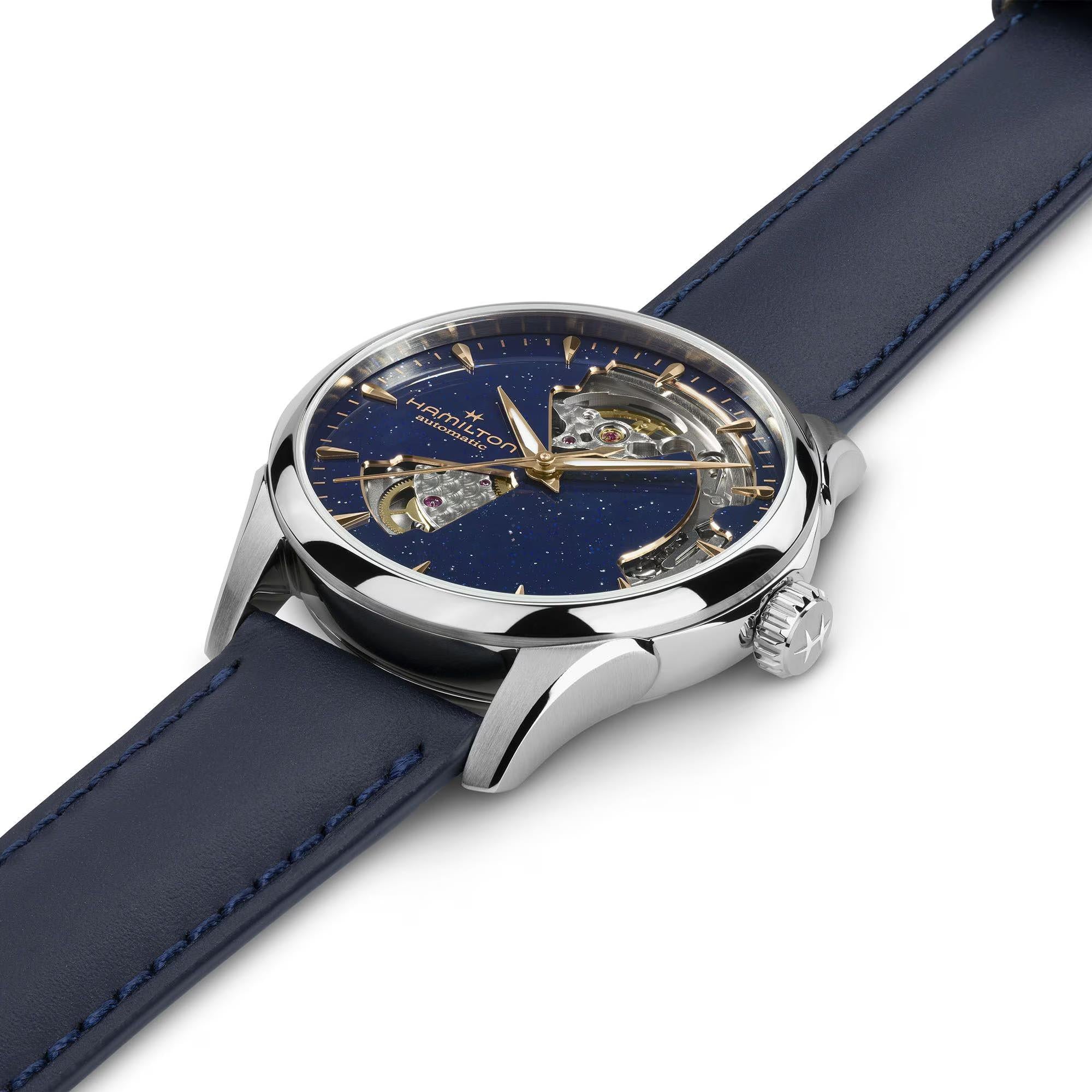 Hamilton Jazzmaster 36mm Offenes Herz Blau Zifferblatt Leder Automatik Uhr H32215642