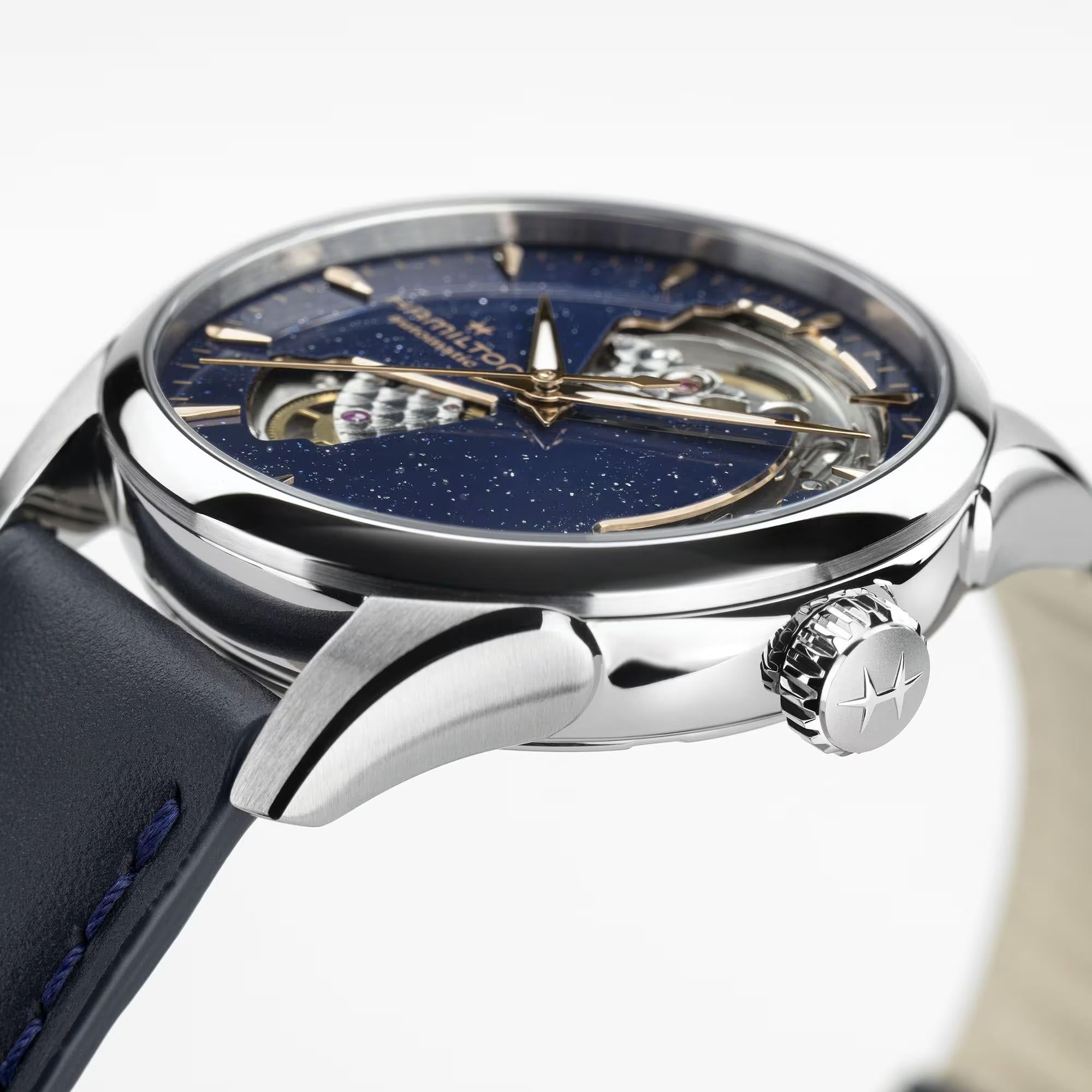 Hamilton Jazzmaster 36mm Offenes Herz Blau Zifferblatt Leder Automatik Uhr H32215642