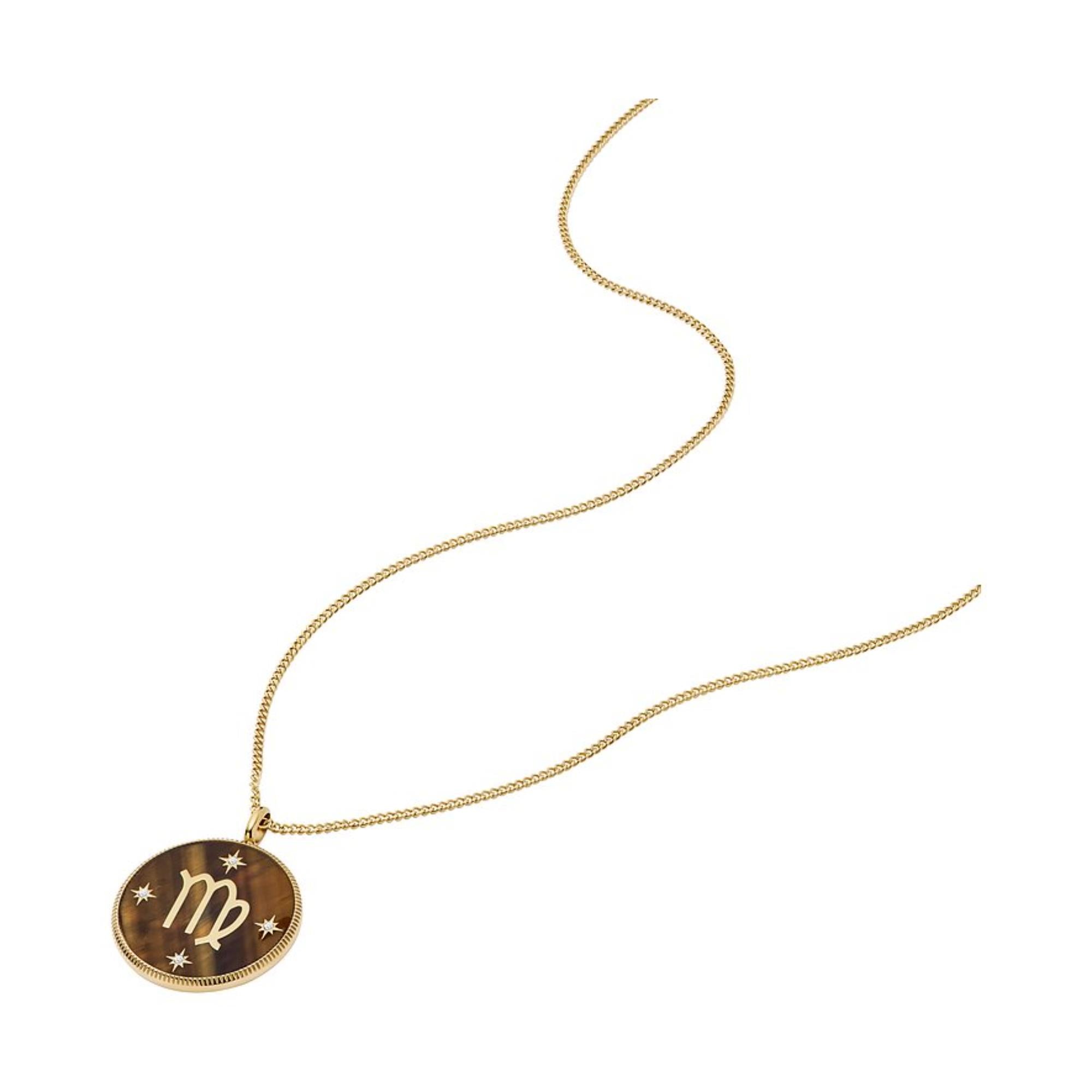 Fossil Written in the Stars Tiger's Eye Virgo Pendant Ladies Necklace JF04843710