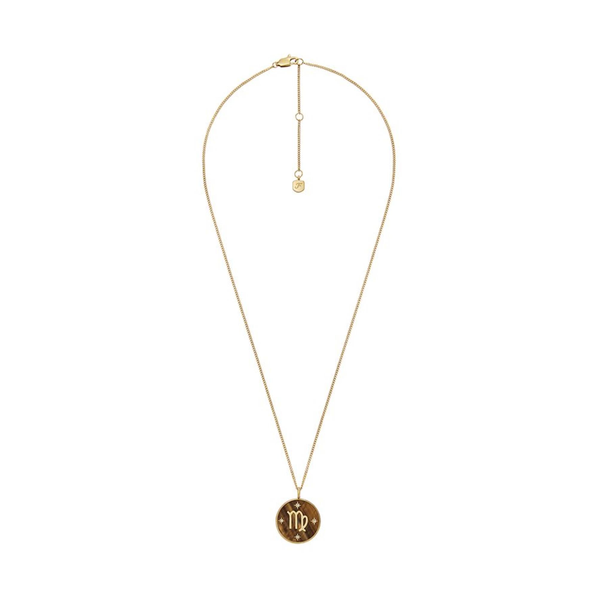 Fossil Written in the Stars Tiger's Eye Virgo Pendant Ladies Necklace JF04843710