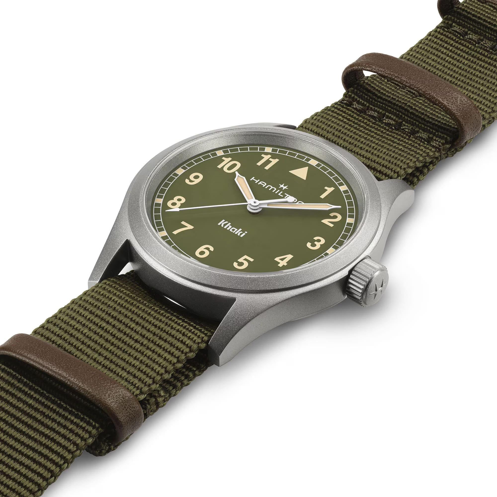 Hamilton Khaki Field H69401960 38mm green dial side view