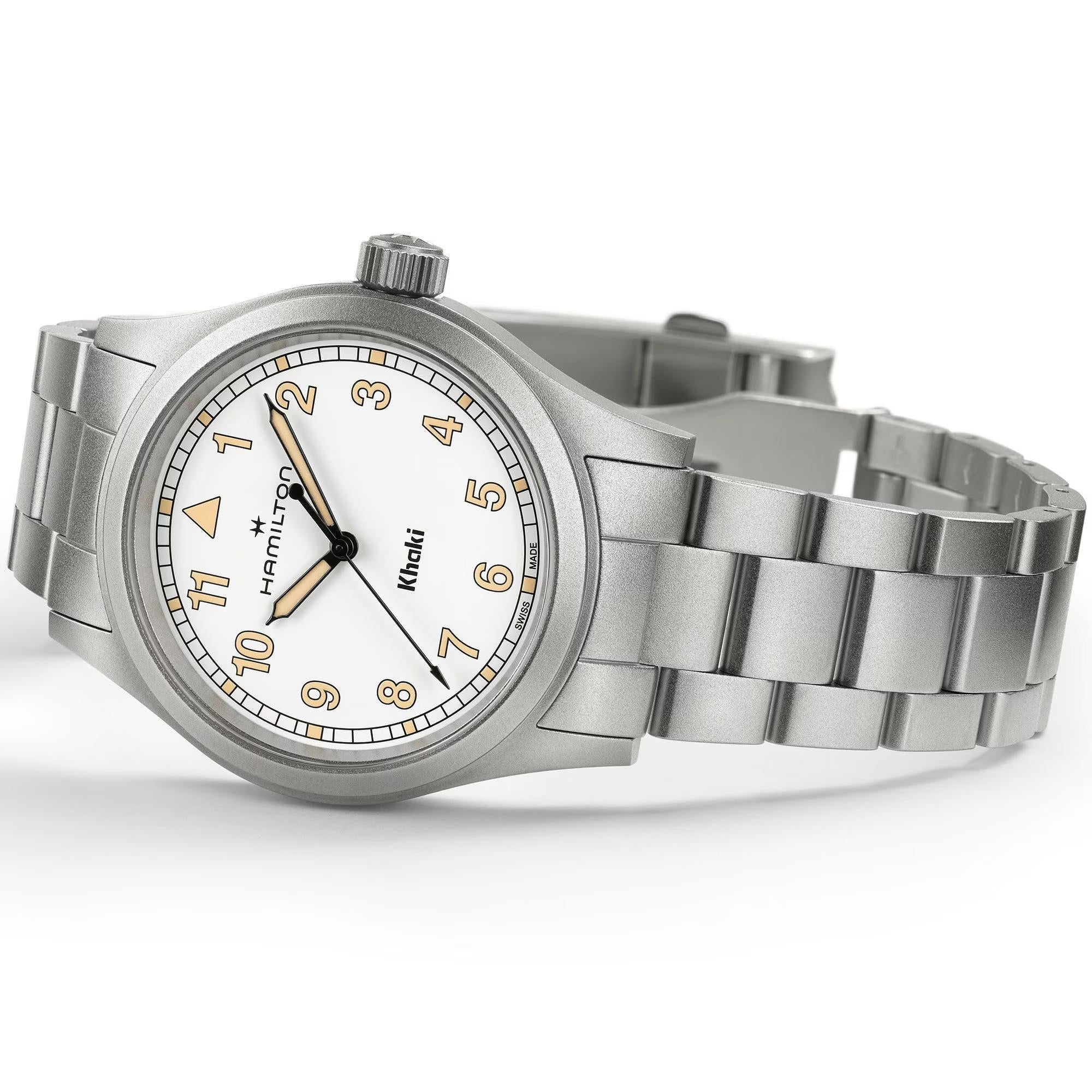 Hamilton Khaki Field H69401110 38mm brushed stainless steel case front profile
