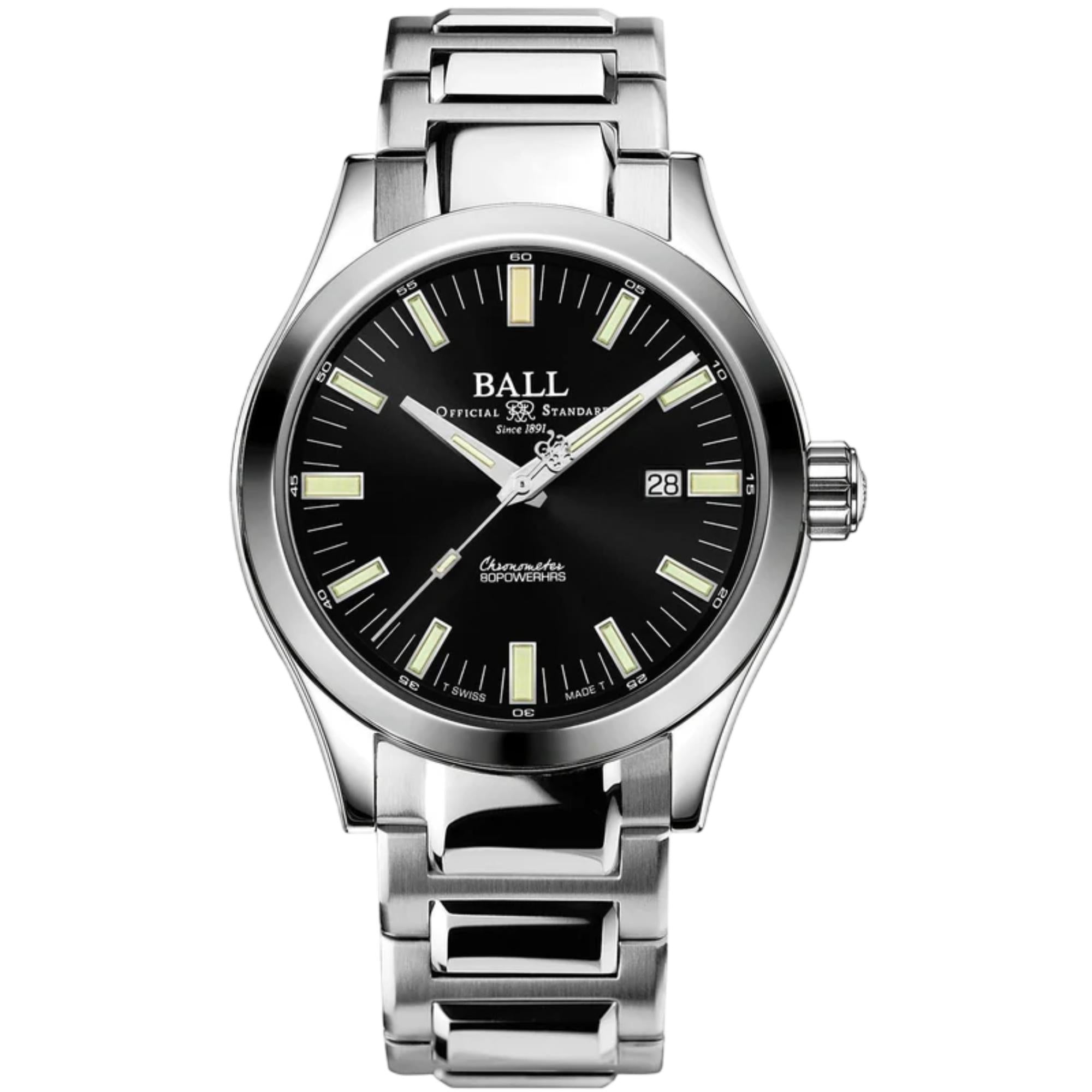 BALL Marvelight Automatik Schwarzes Zifferblatt Silbernes Edelstahlarmband Herren Uhr NM2128C-S1C-BK