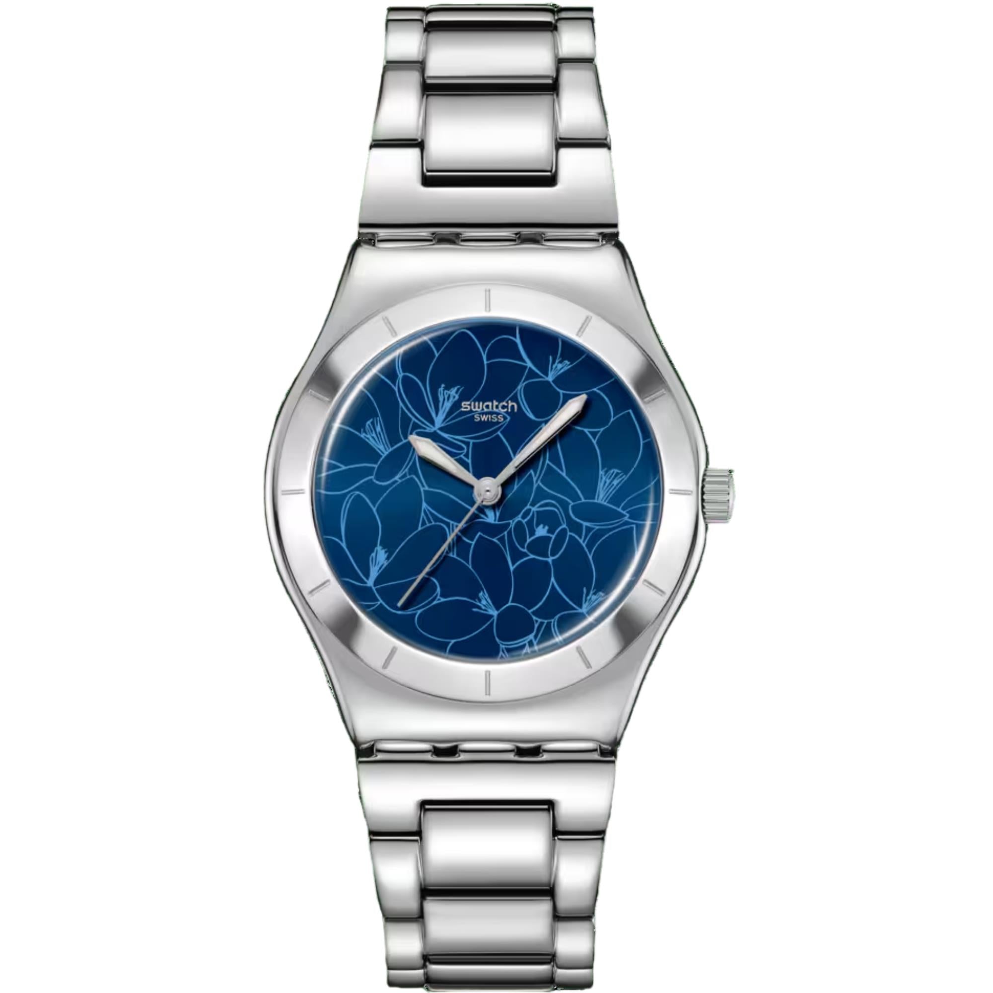 Swatch Blue Petal Frenzy Blue Dial Steel Strap Watch YLS235G