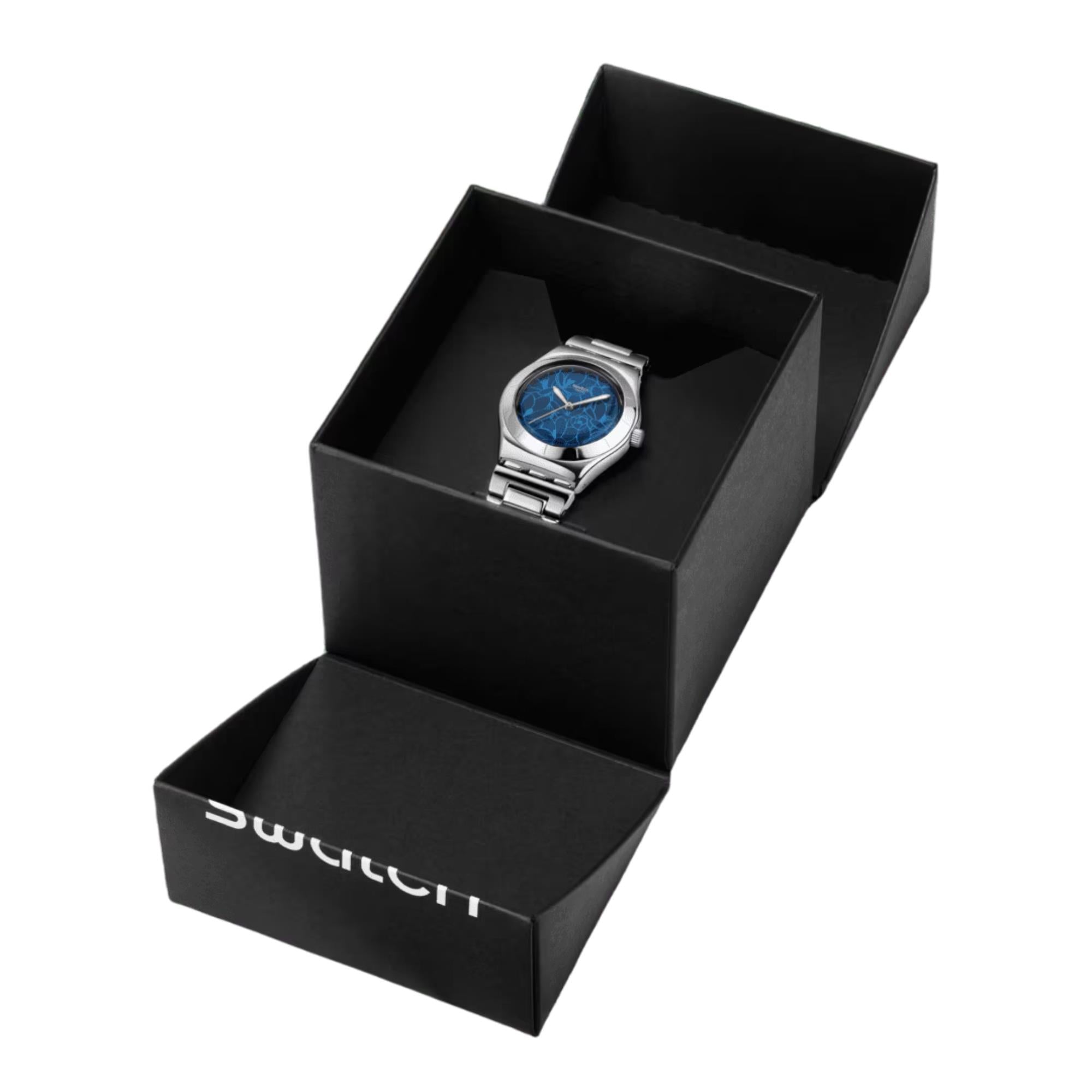 Swatch Blue Petal Frenzy Blue Dial Steel Strap Watch YLS235G
