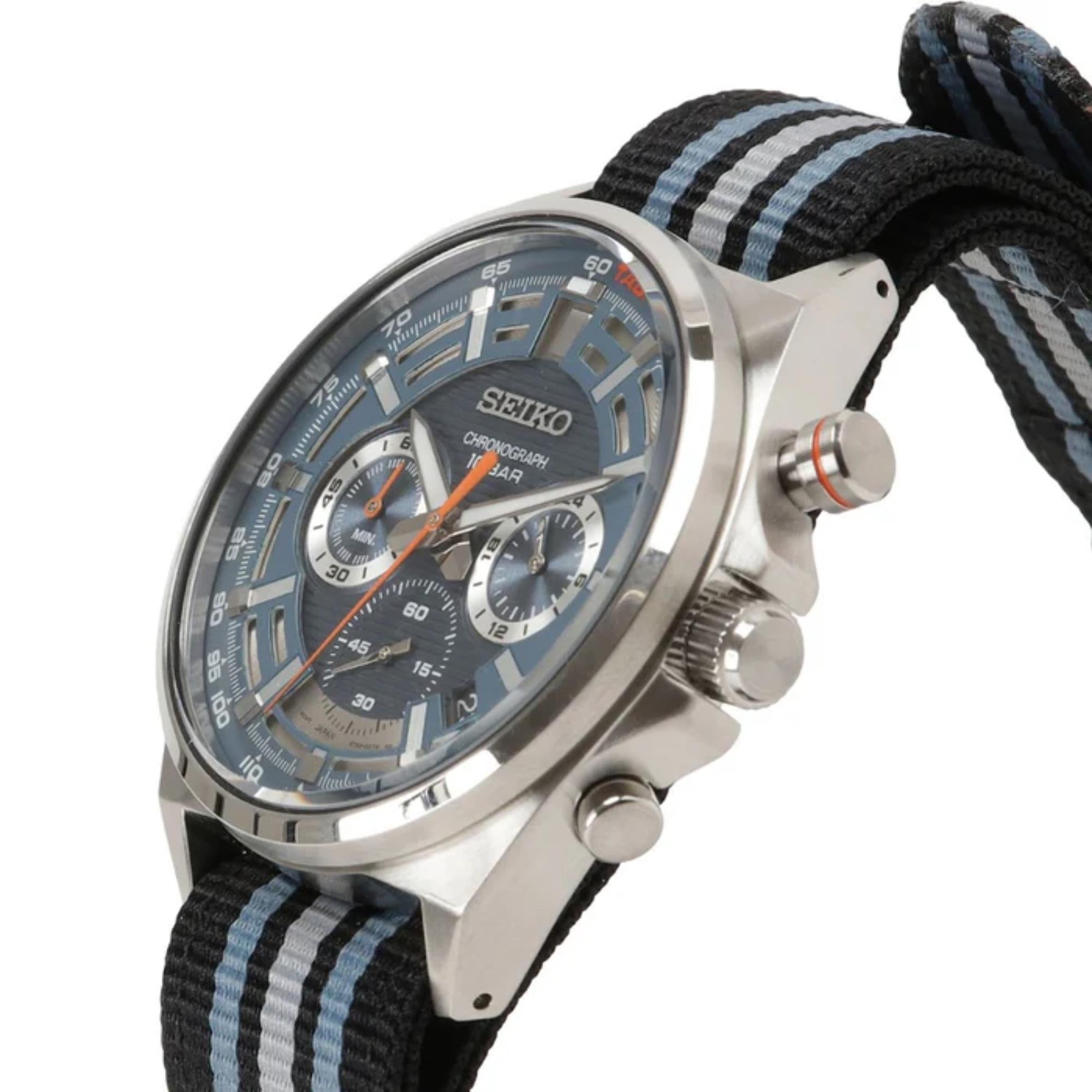 Seiko Conceptual 41mm Chronograph Blaues Zifferblatt Nylon Herren Quarz Uhr SSB409P1