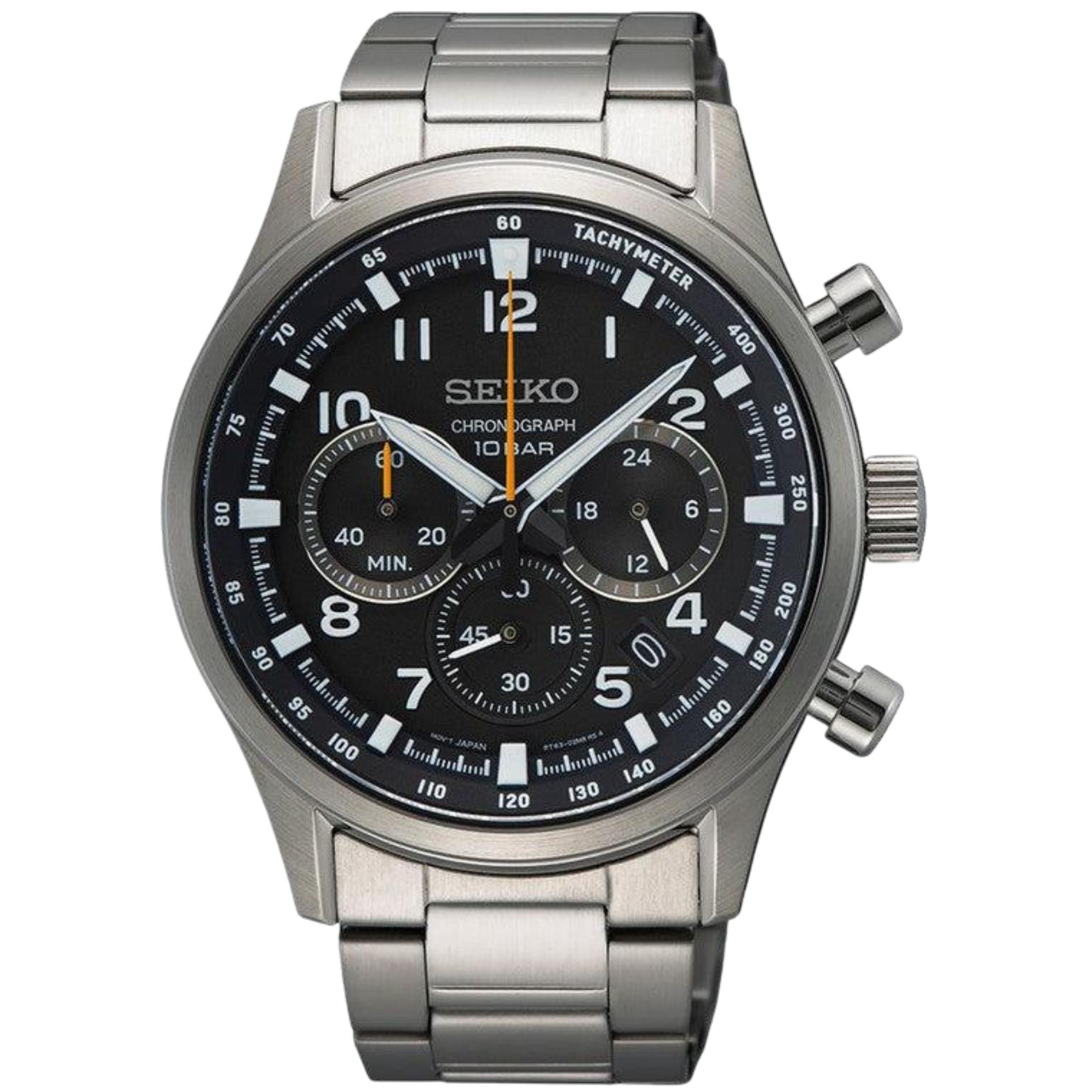 Seiko Conceptual 43mm Chronograph Black Dial Steel Strap Mens Quartz Watch SSB447P1