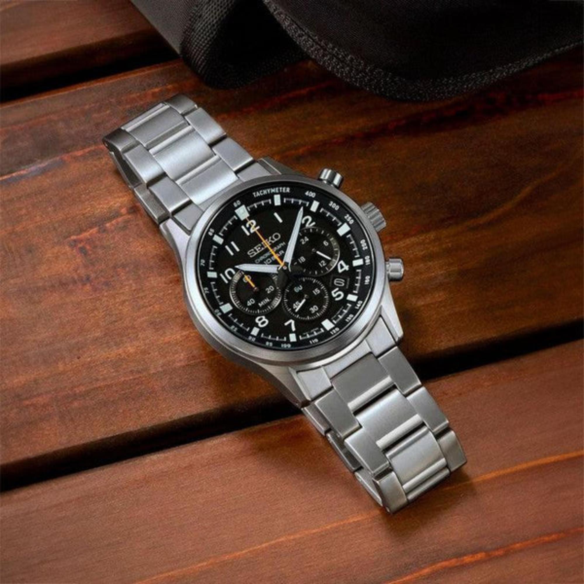 Seiko Conceptual 43mm Chronograph Black Dial Steel Strap Mens Quartz Watch SSB447P1