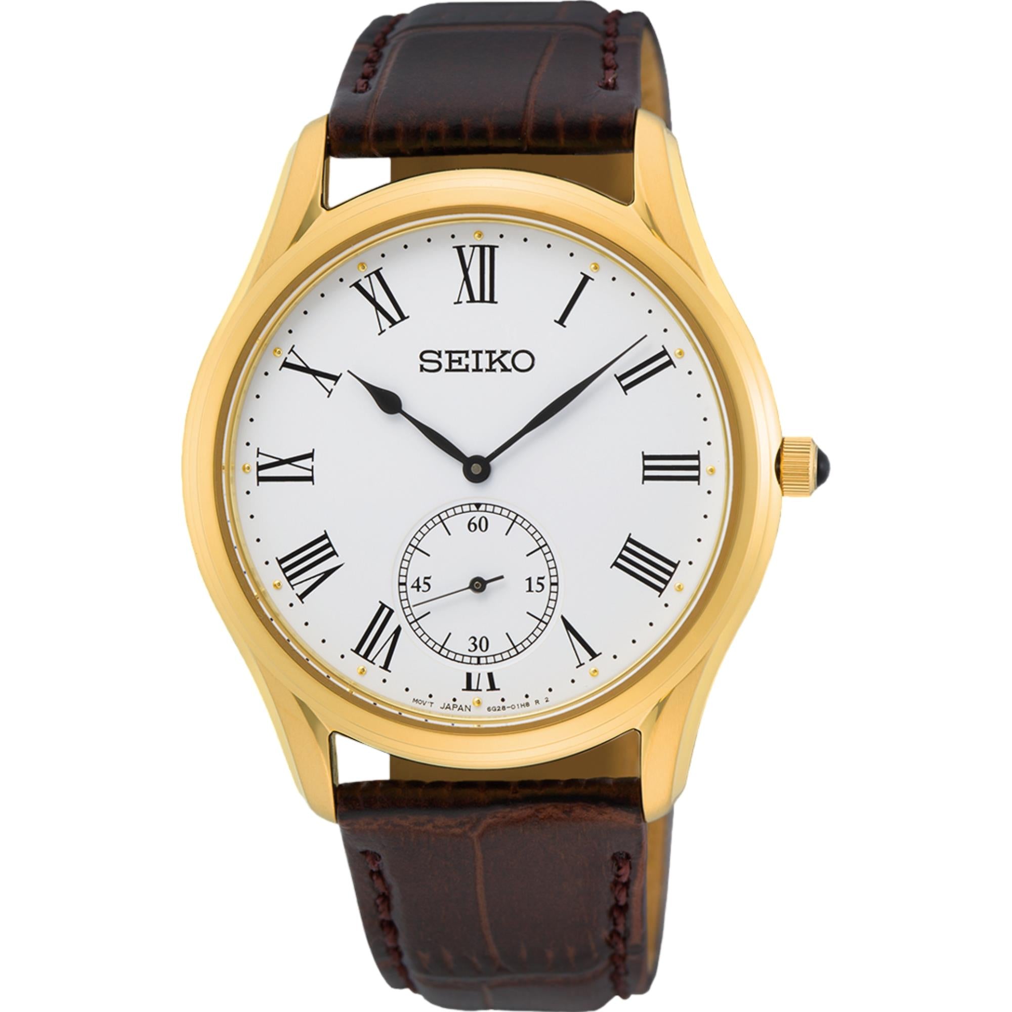 Seiko Conceptual 39mm Small Seconds White Dial Leather Mens Quartz Watch SRK050P1