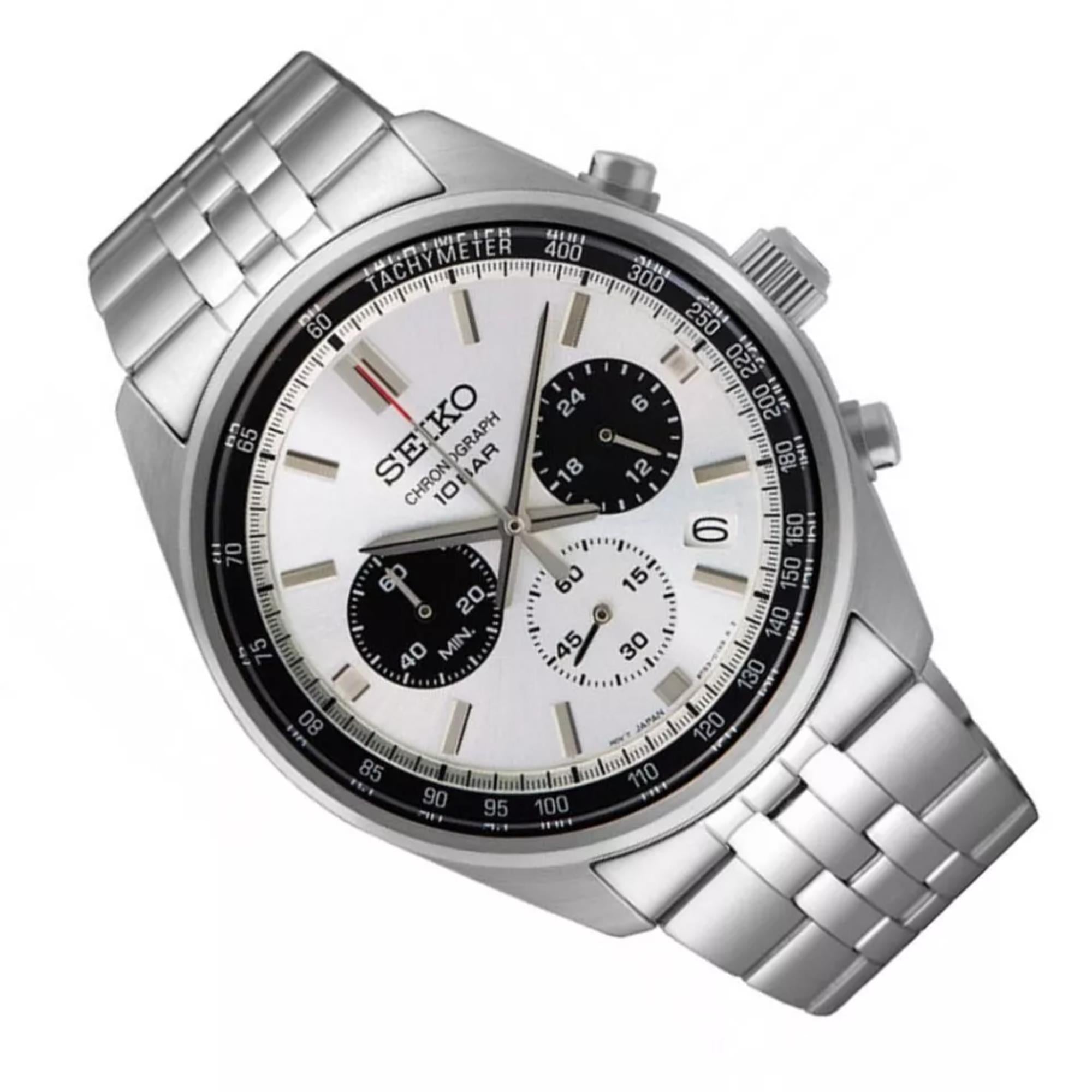 Seiko Essentials SSB425P1 Chronograph Panda Dial stainless steel watch front view