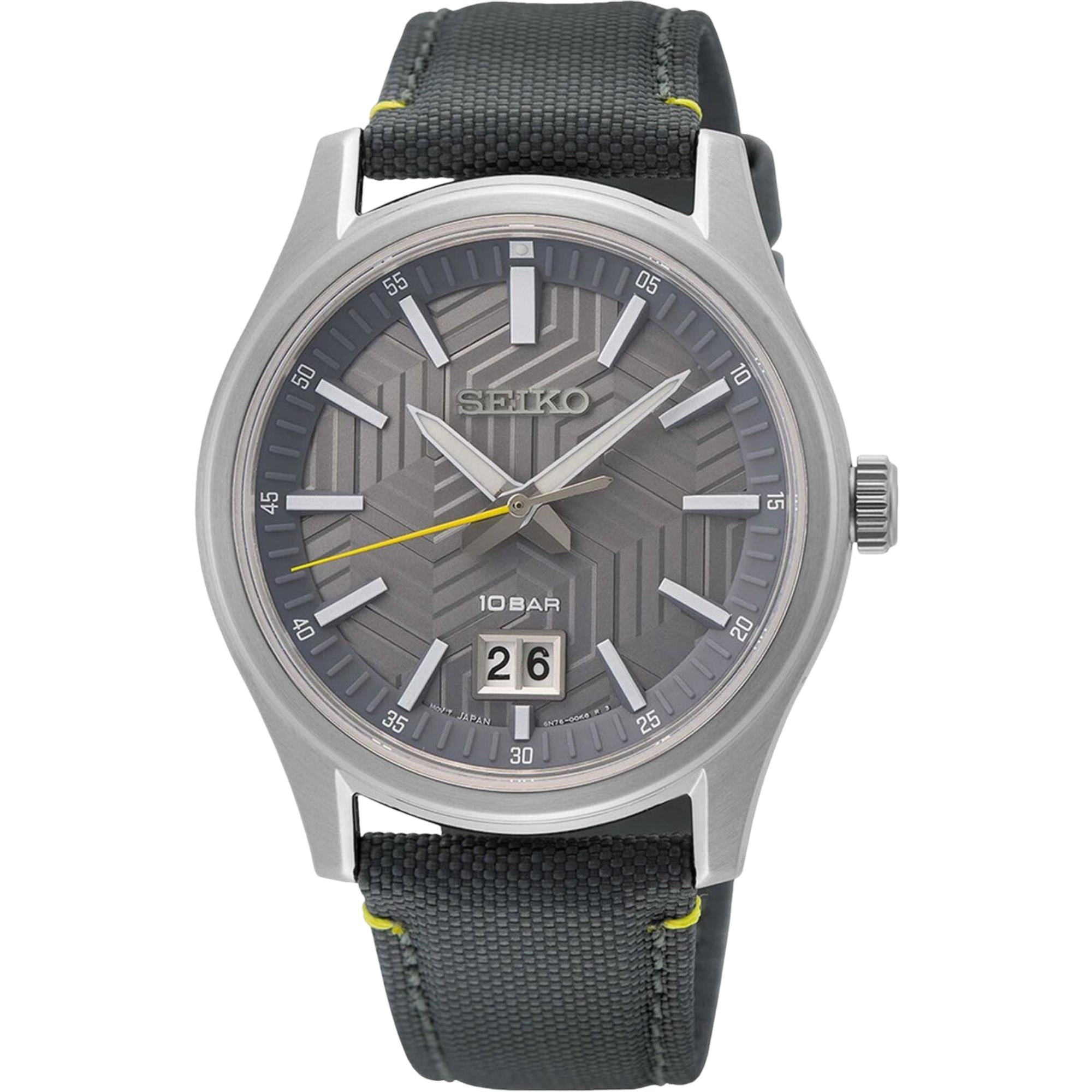 Seiko Conceptual 39,5mm Graues Zifferblatt Nylon Herren Quarz Uhr SUR543P1