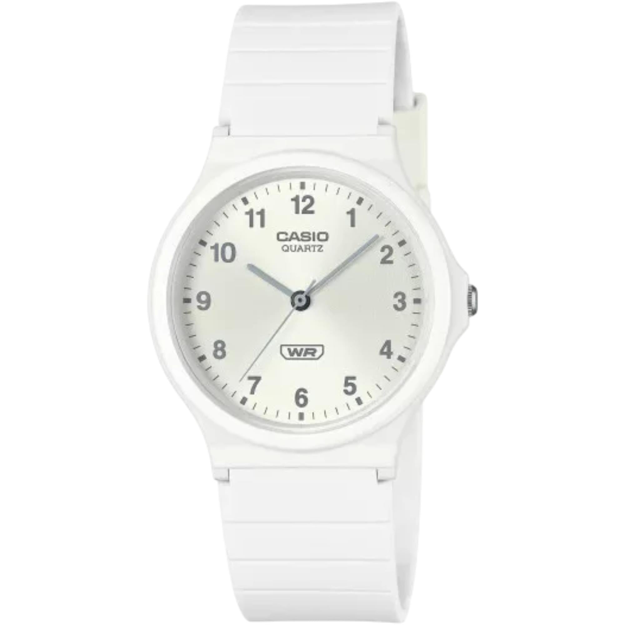 Casio POP Timeless Collection Weißes Zifferblatt Kunststoffarmband Uhr MQ-24B-7BEF