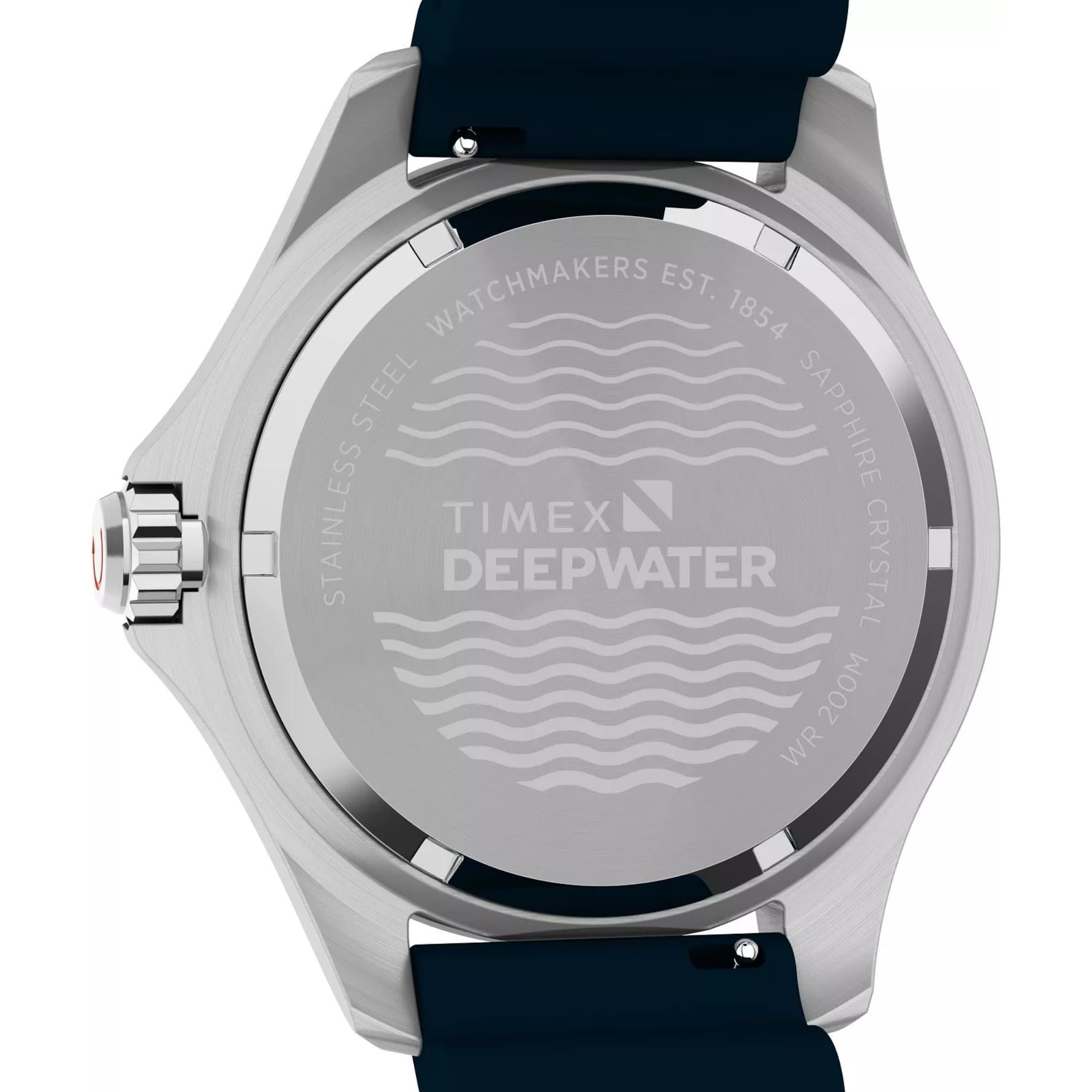 Timex Deep Water 44mm Blaues Zifferblatt Gummi Herren Quarz Uhr TW2W81500
