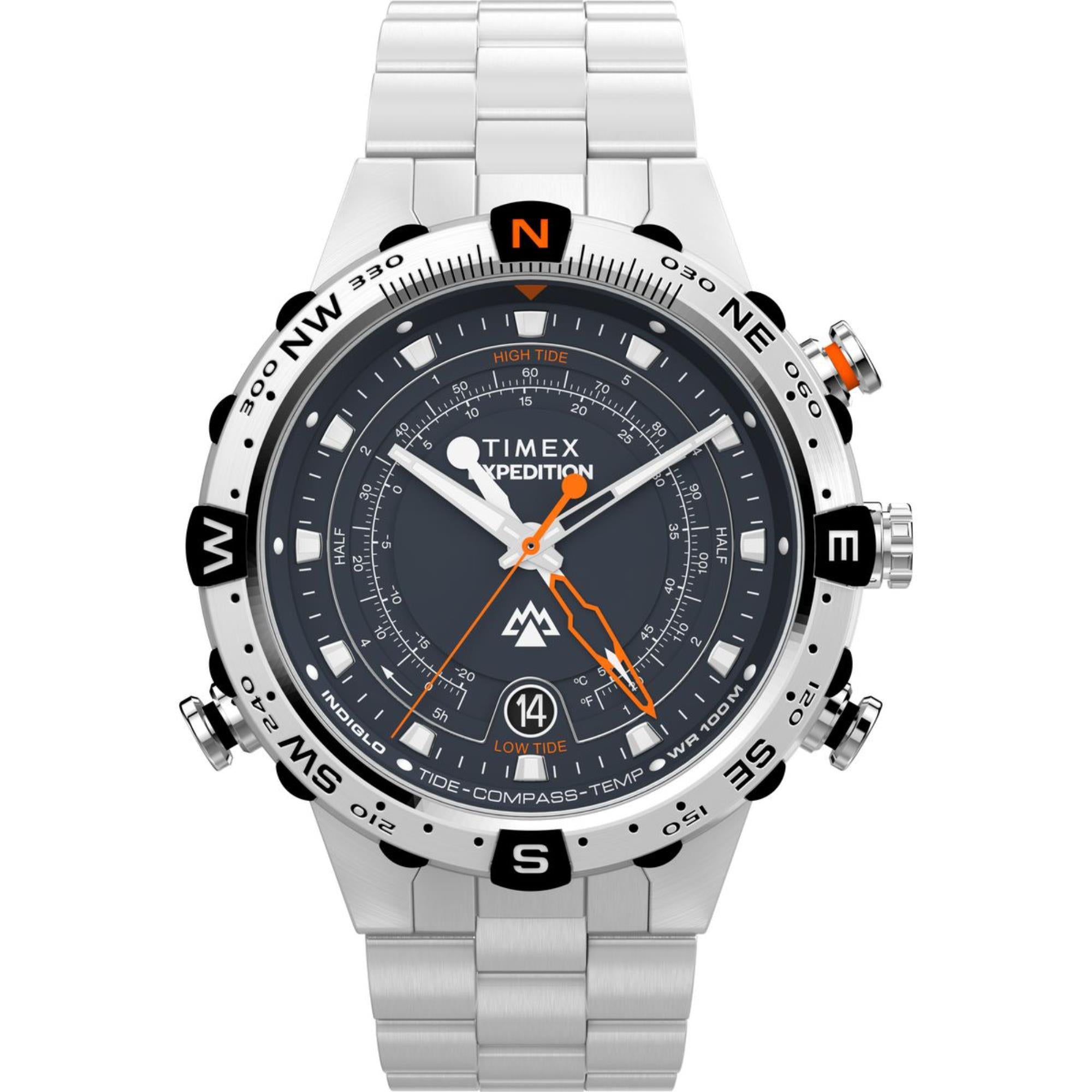 Timex Expedition Tide-Temp-Compass Graues Zifferblatt Edelstahlarmband Herren Uhr TW2Y12900