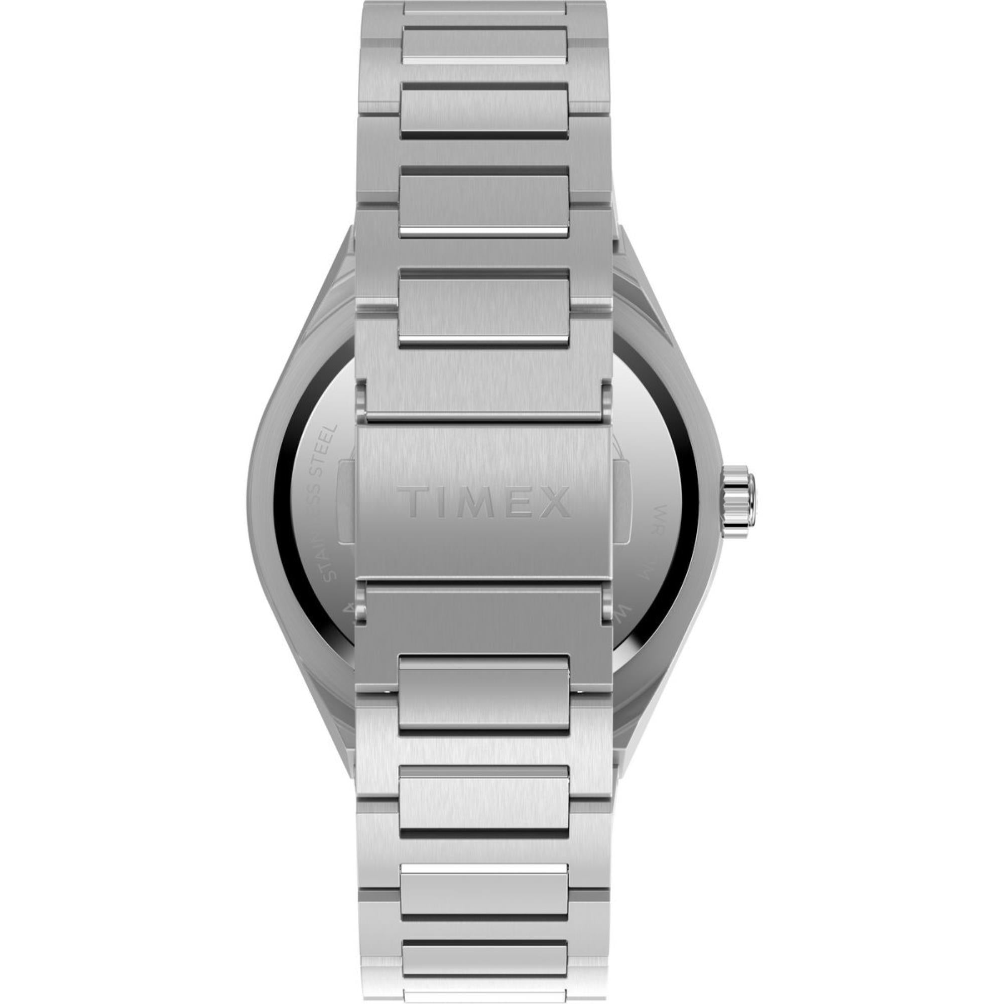 Timex Q Continental GMT Schwarzes Zifferblatt Edelstahlarmband Herren Uhr TW2Y12100