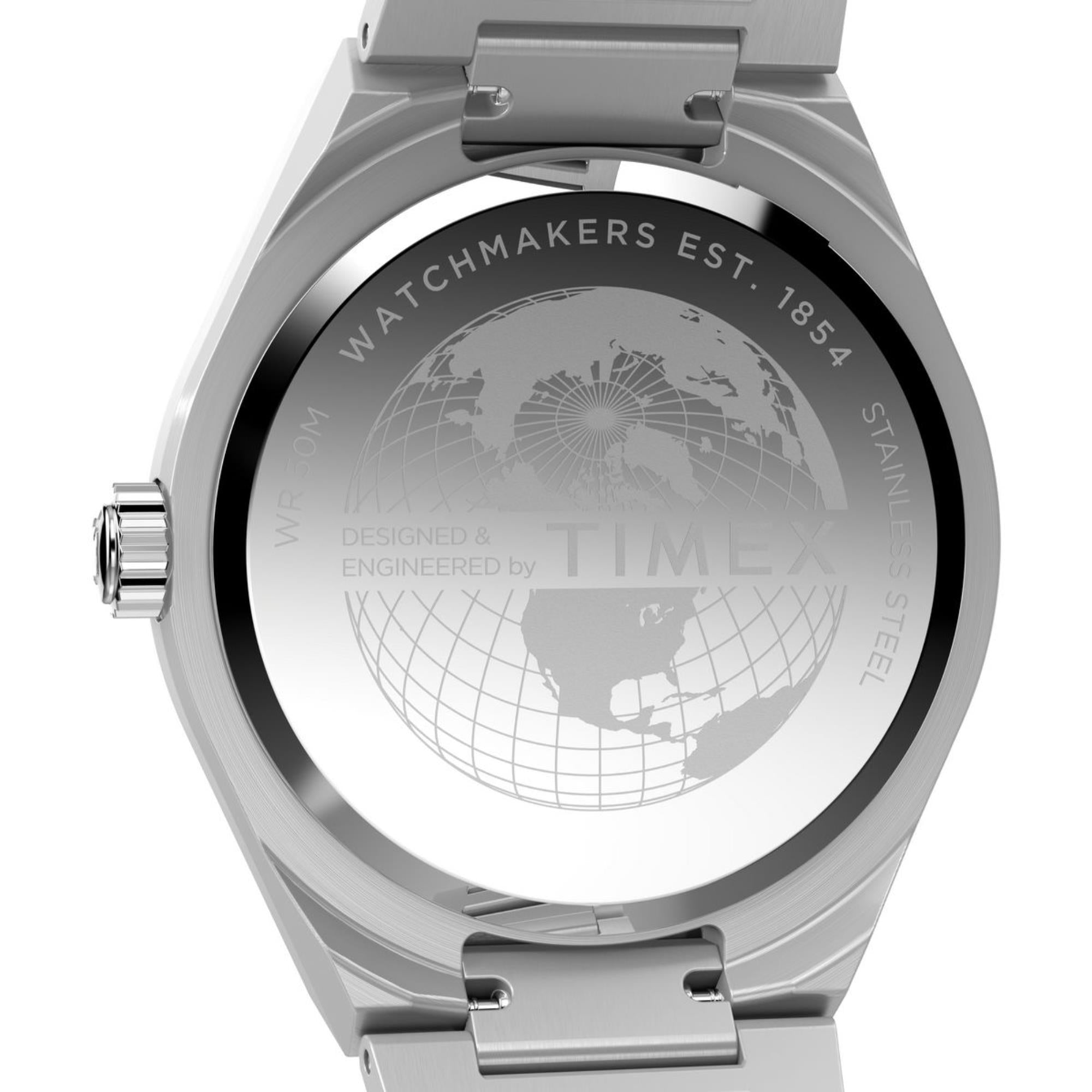 Timex Q Continental GMT Schwarzes Zifferblatt Edelstahlarmband Herren Uhr TW2Y12100