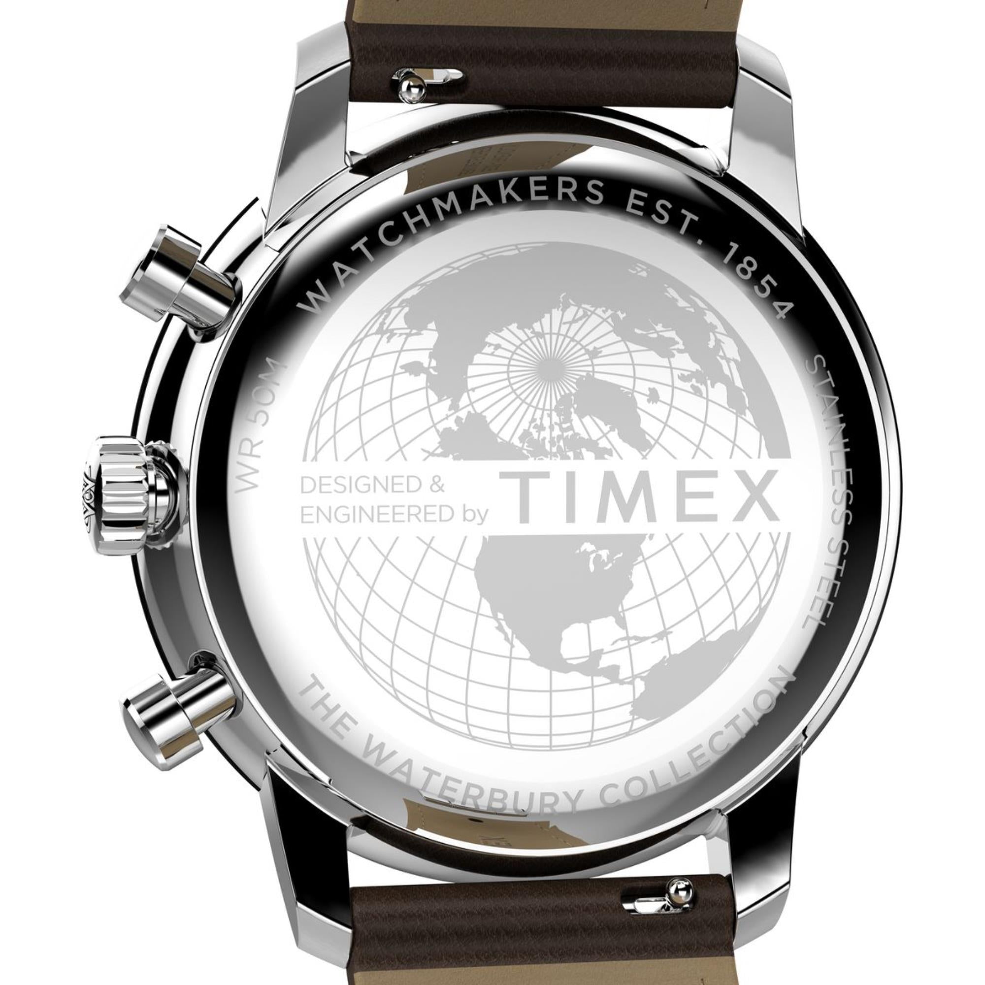Timex Waterbury 41mm Chronograph Cream Dial Leather Mens Quartz Watch TW2Y23500