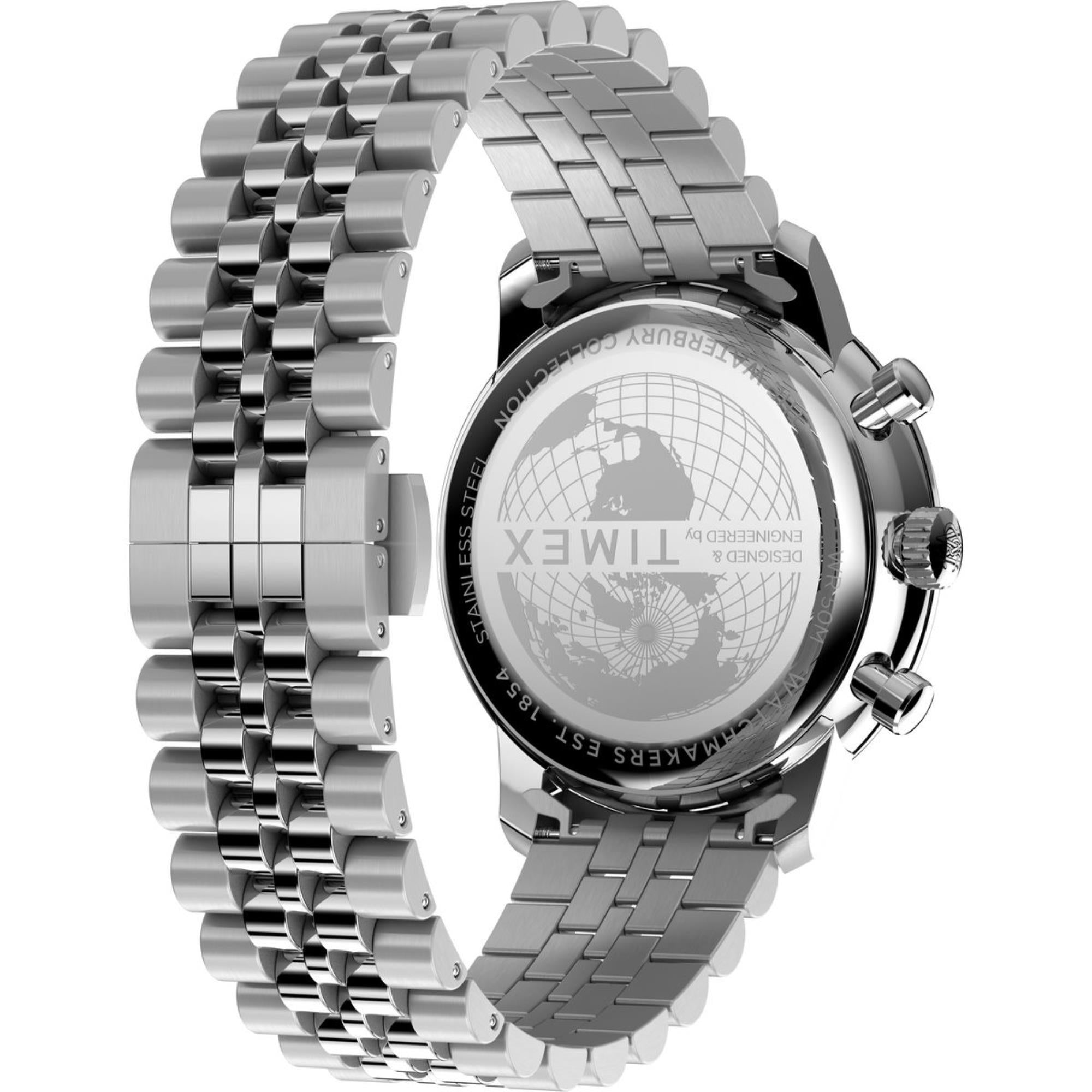 Timex Waterbury 41mm Chronograph Green Dial Steel Mens Quartz Watch TW2Y23600