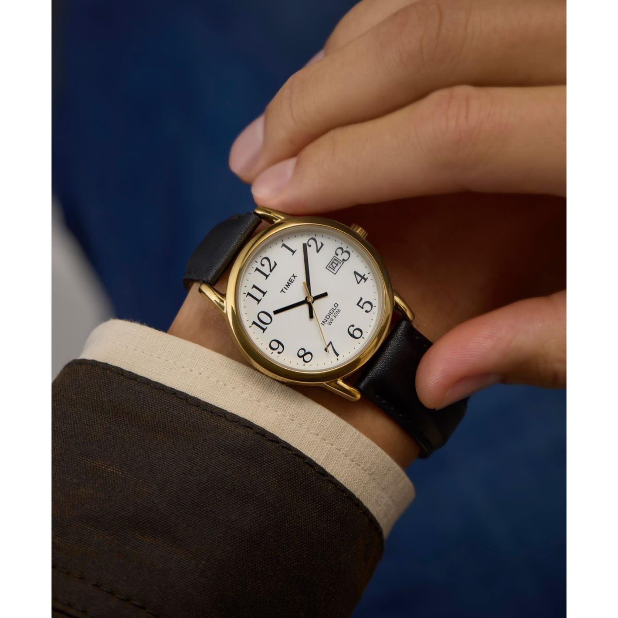 Timex Easy Reader 35mm Weiß Zifferblatt Leder Herren Quarz Uhr T2H291