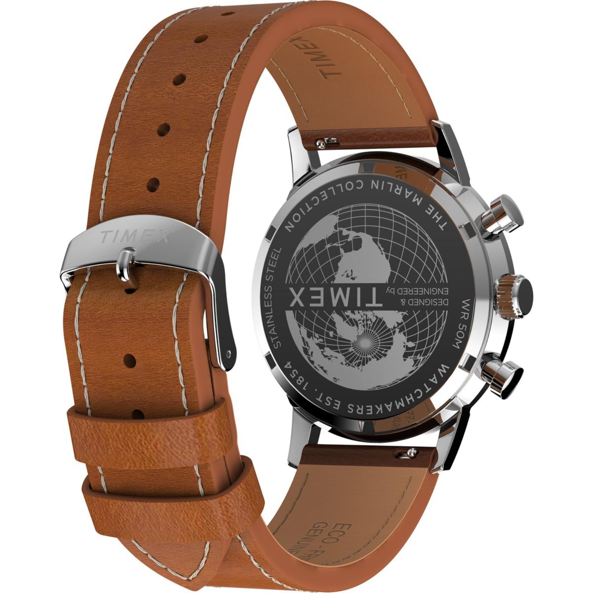 Timex Marlin Chronograph Tachymeter Grün Zifferblatt Lederarmband Herren Uhr TW2W99100