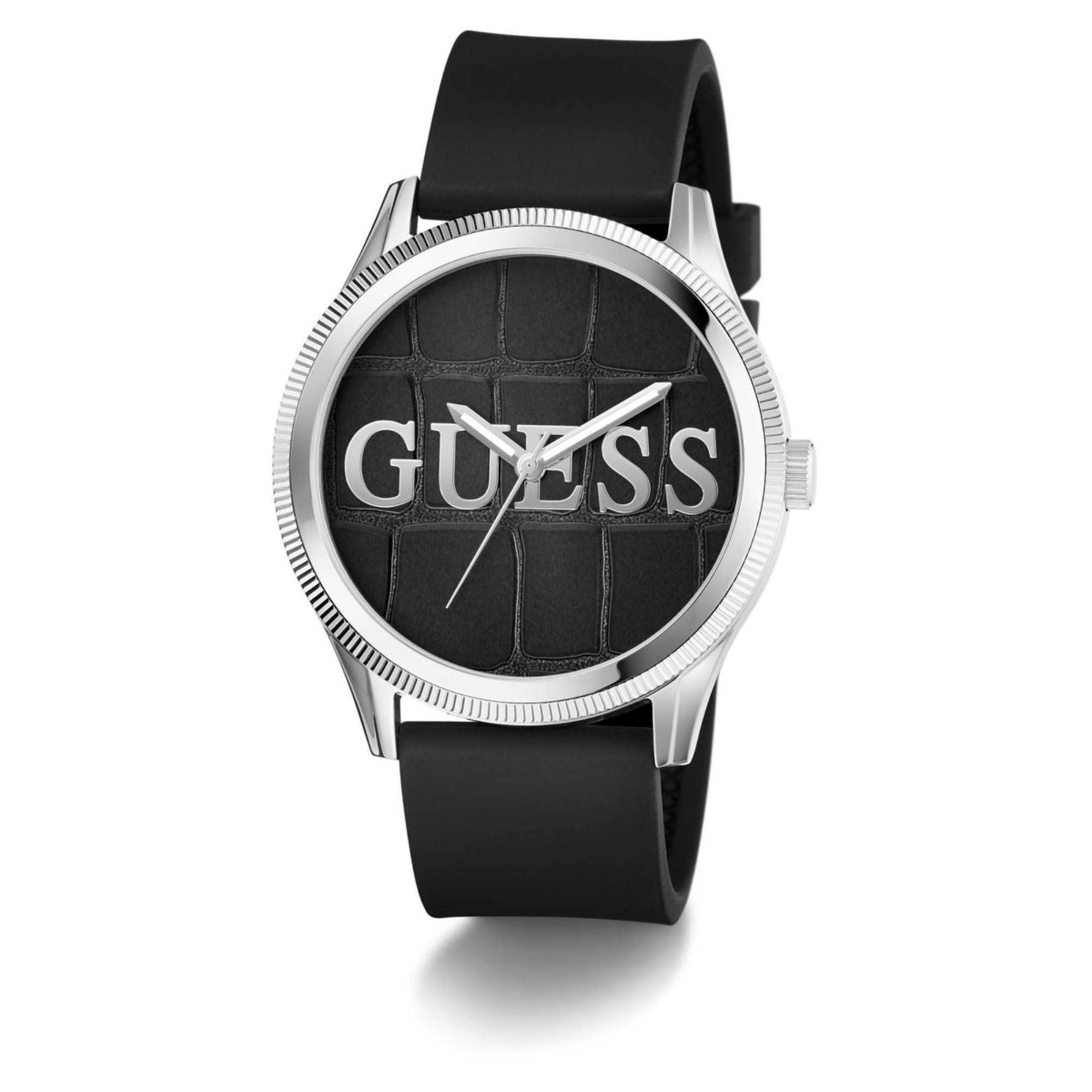 Guess Reputation schwarzes Zifferblatt Silikonarmband Uhr GW0887G1
