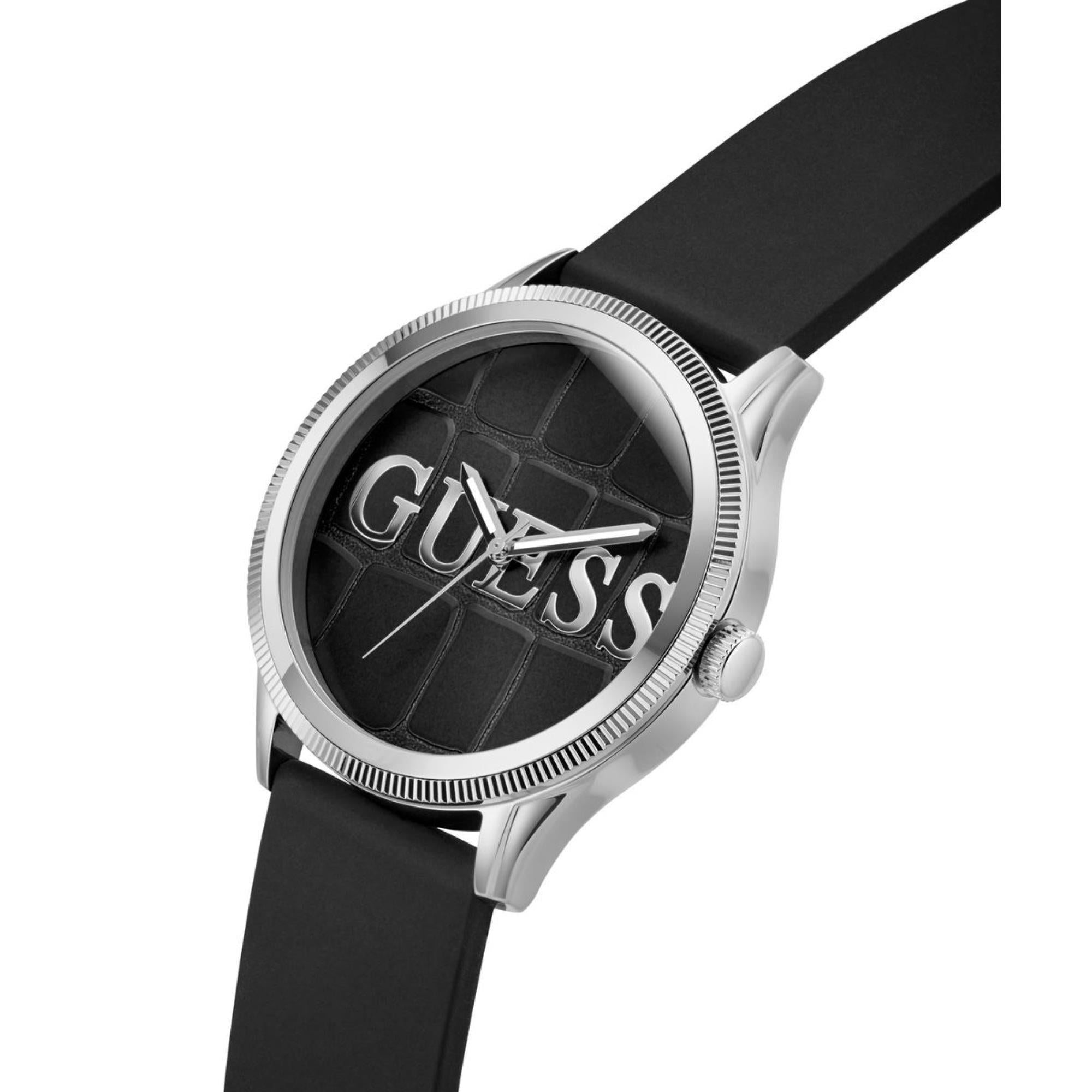 Guess Reputation schwarzes Zifferblatt Silikonarmband Uhr GW0887G1