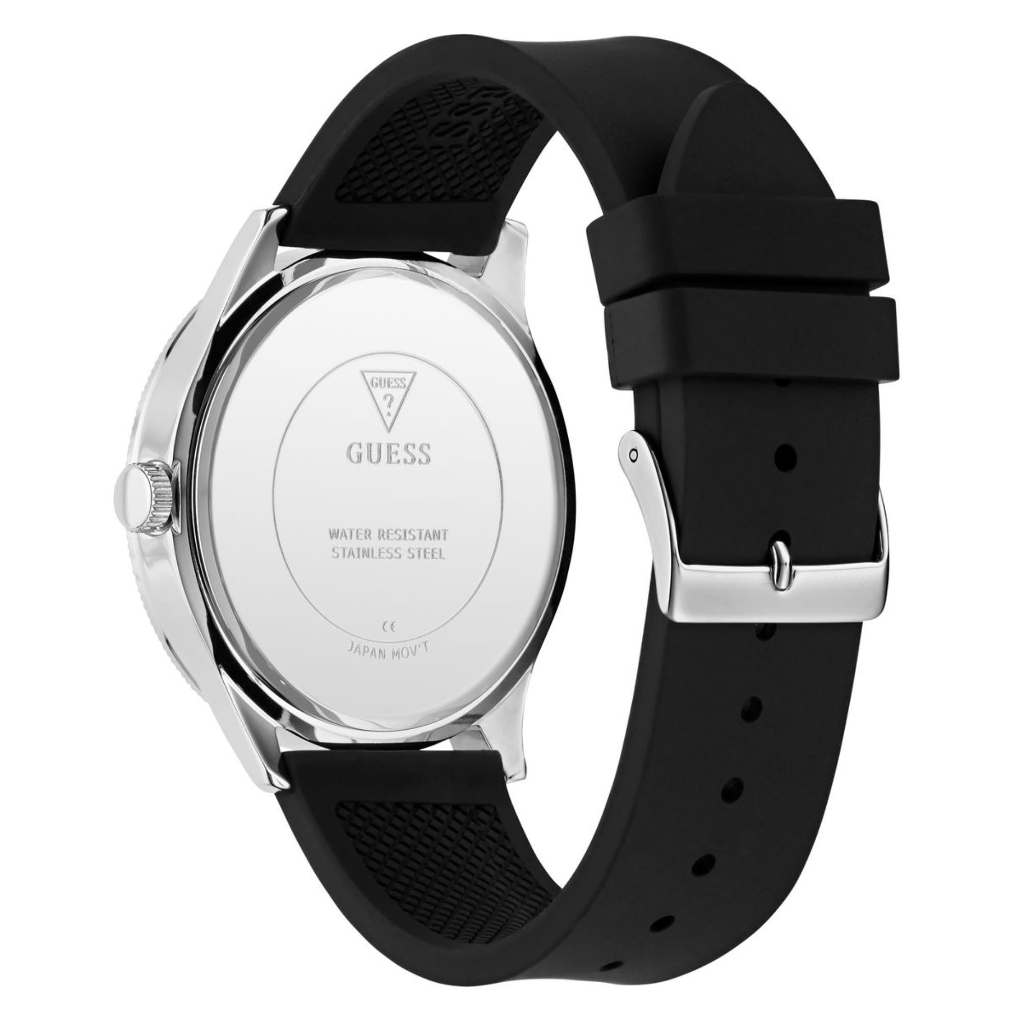 Guess Reputation schwarzes Zifferblatt Silikonarmband Uhr GW0887G1