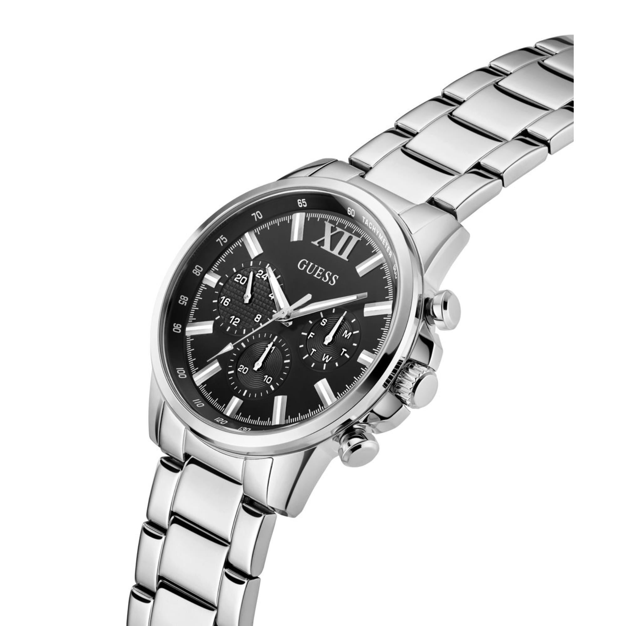 Guess Walker schwarzes Zifferblatt Edelstahlarmband Herren Uhr GW0900G1
