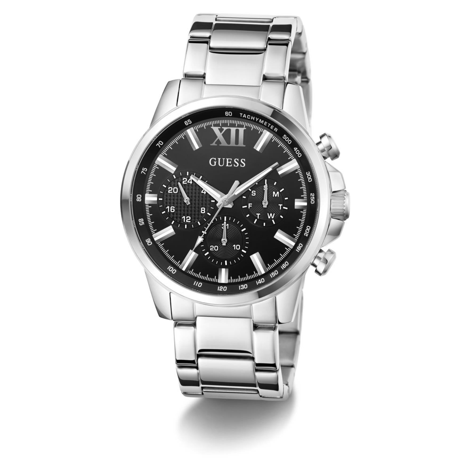 Guess Walker schwarzes Zifferblatt Edelstahlarmband Herren Uhr GW0900G1