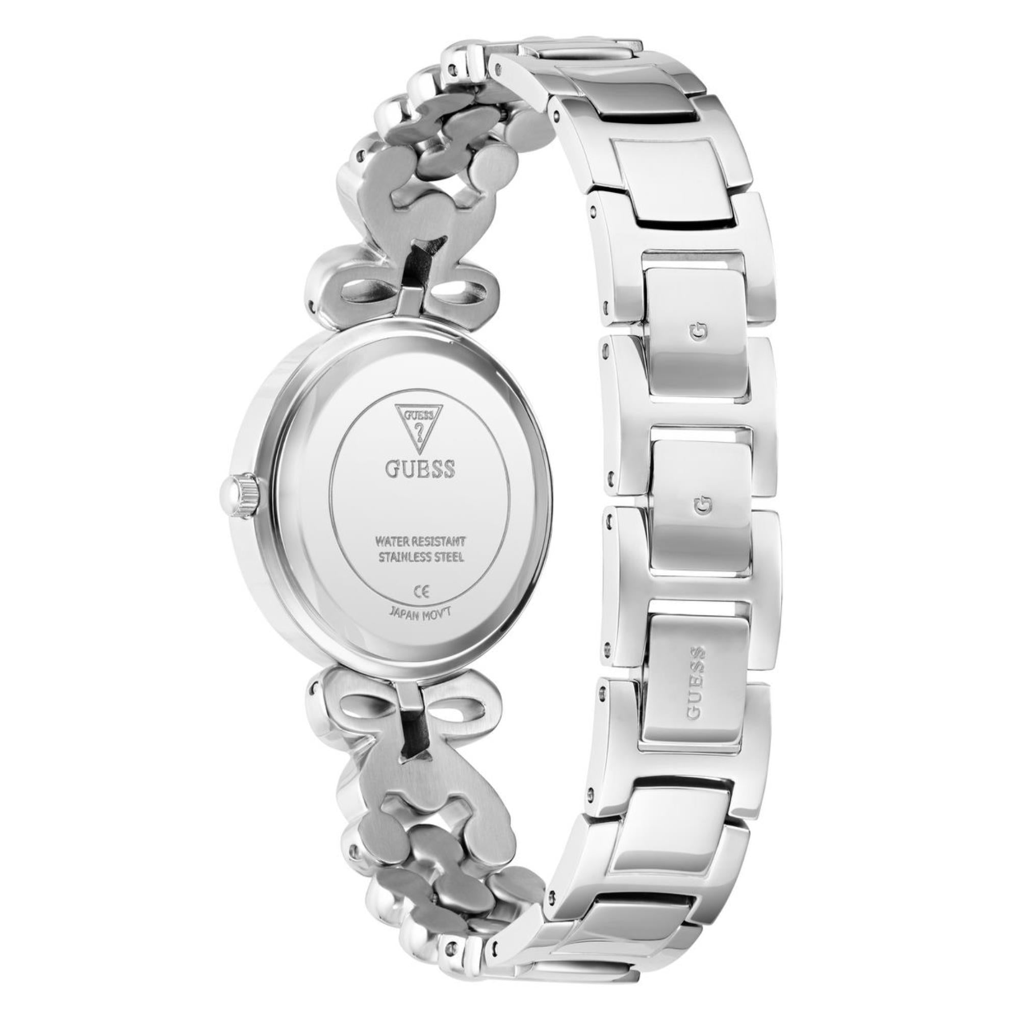 Guess Ribbon silbernes Zifferblatt Edelstahlarmband Damen Uhr GW0838L1