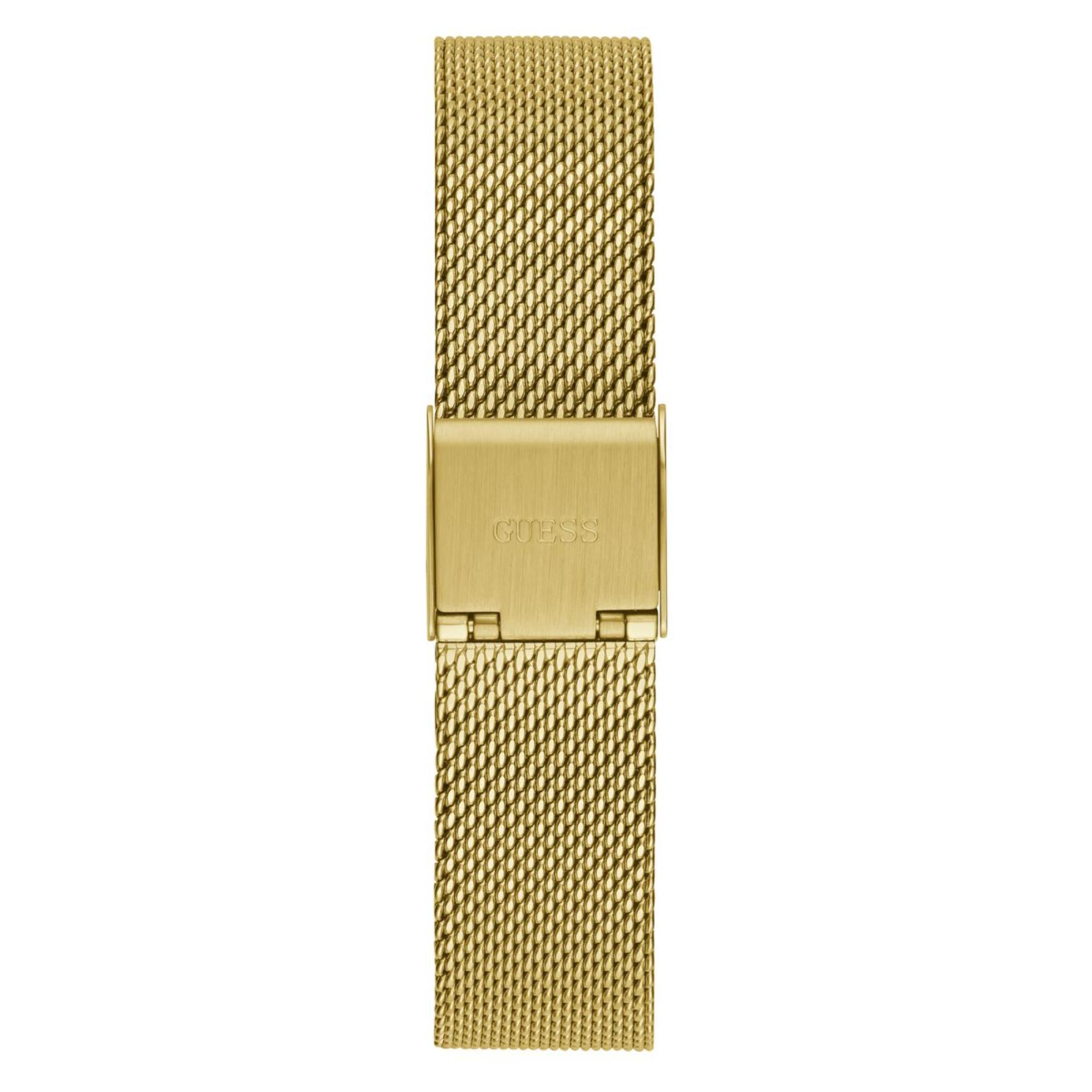 Guess Tapestry abgerundetes quadratisches grünes Zifferblatt Stahl-Mesh-Armband Damen Uhr GW0354L5