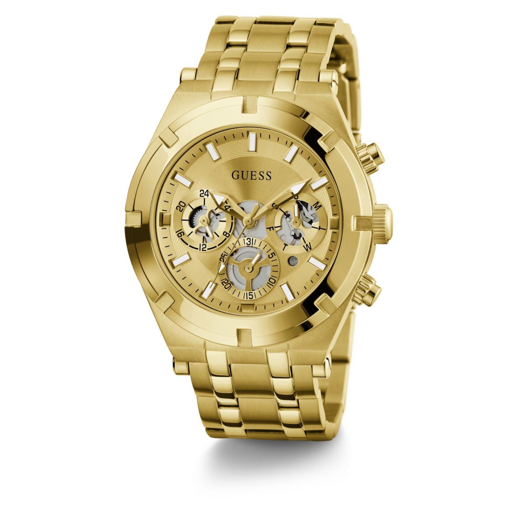 Guess Continental champagnerfarbenes Zifferblatt Edelstahlarmband Herren Uhr GW0260G4