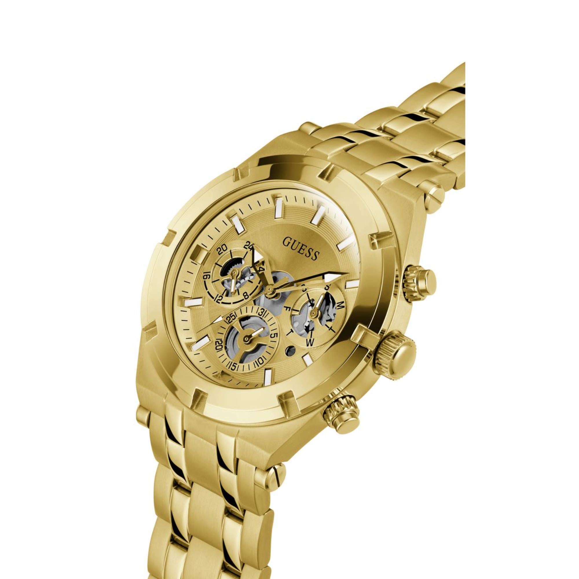 Guess Continental champagnerfarbenes Zifferblatt Edelstahlarmband Herren Uhr GW0260G4