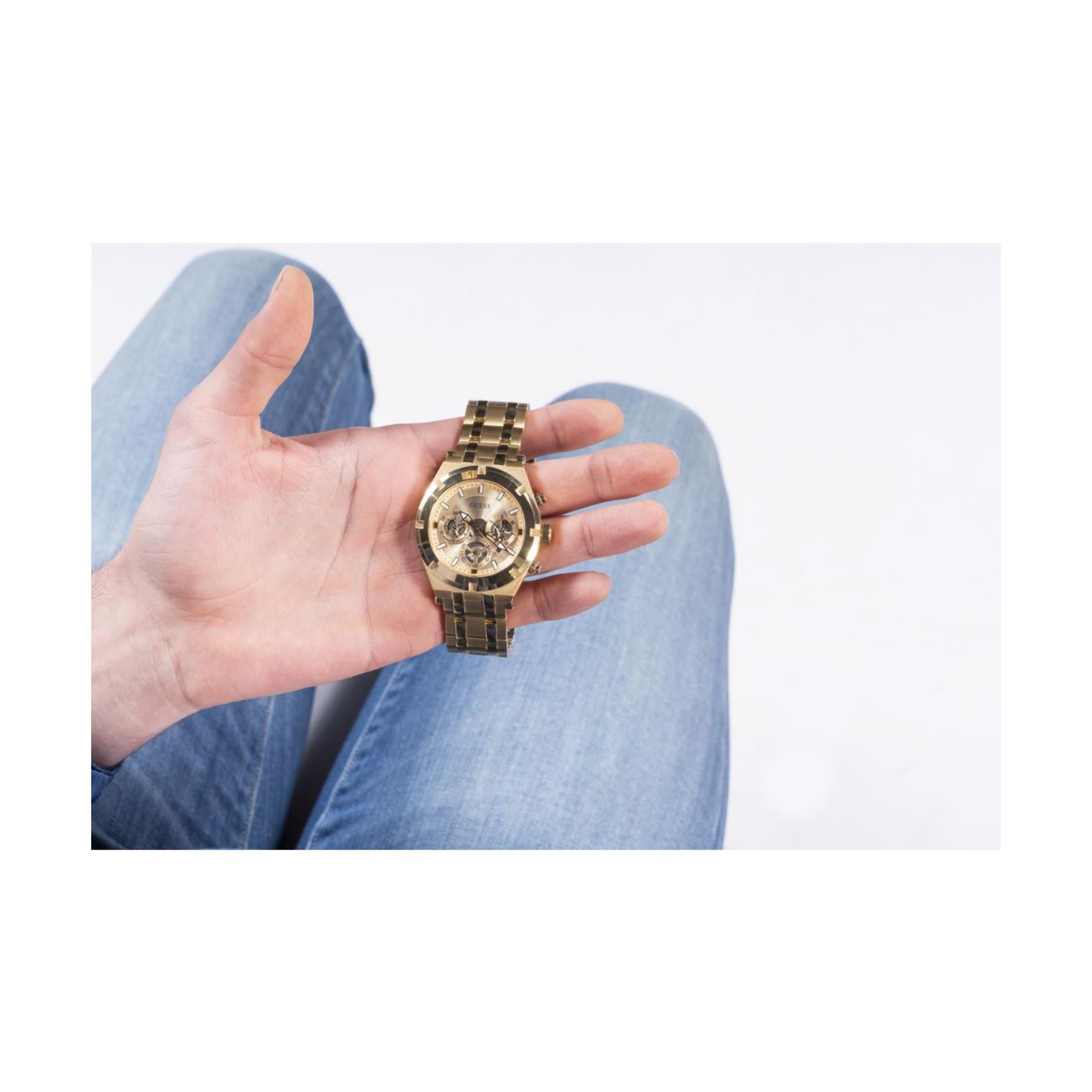 Guess Continental champagnerfarbenes Zifferblatt Edelstahlarmband Herren Uhr GW0260G4