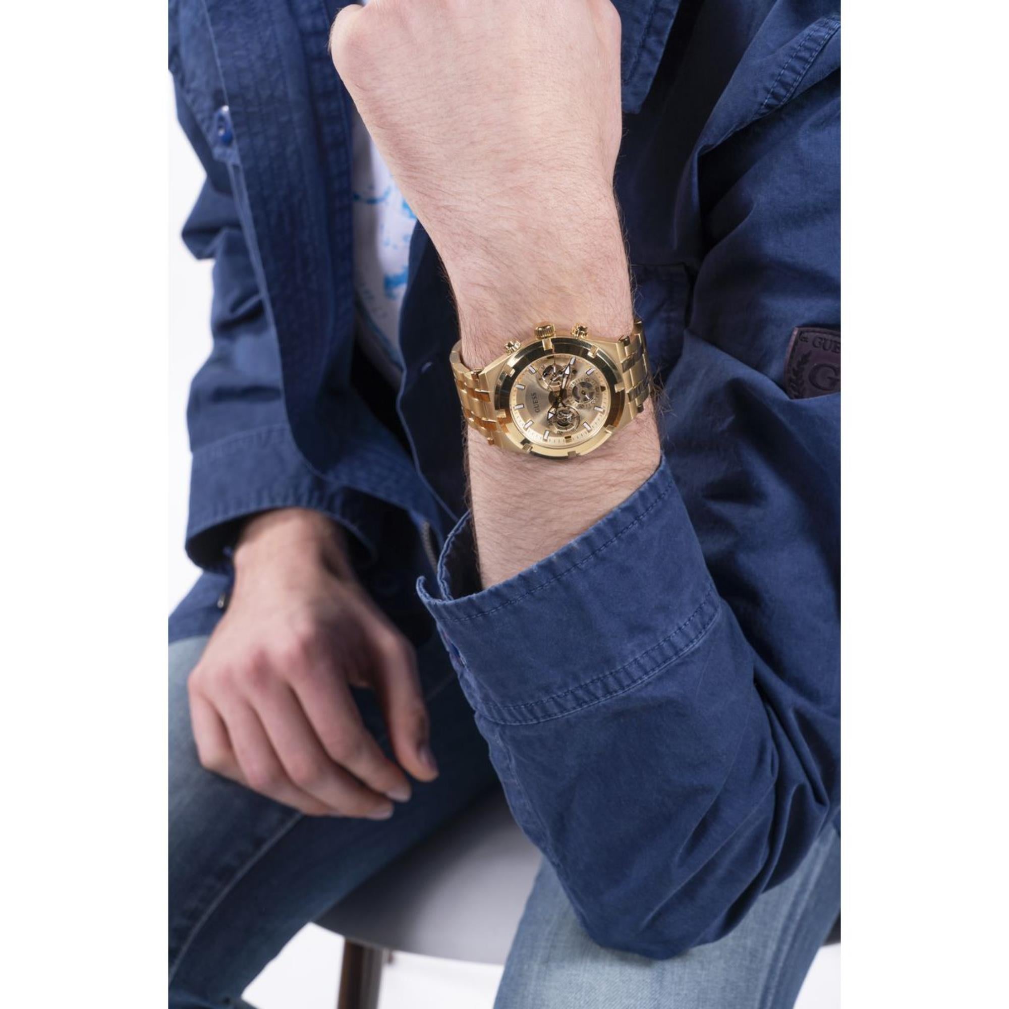 Guess Continental champagnerfarbenes Zifferblatt Edelstahlarmband Herren Uhr GW0260G4