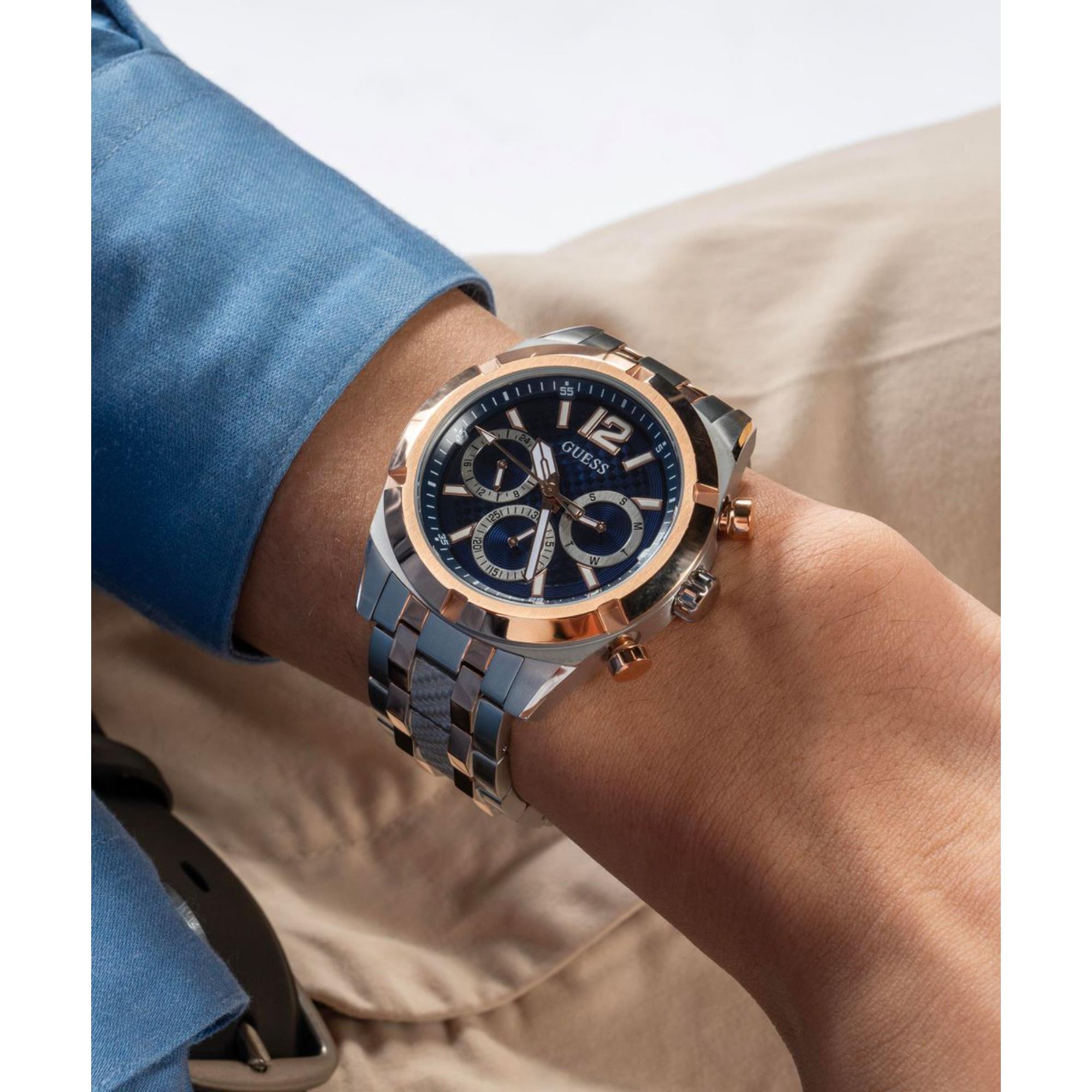 Guess Resistance Blaues Zifferblatt Edelstahlarmband Herren Uhr GW0714G3