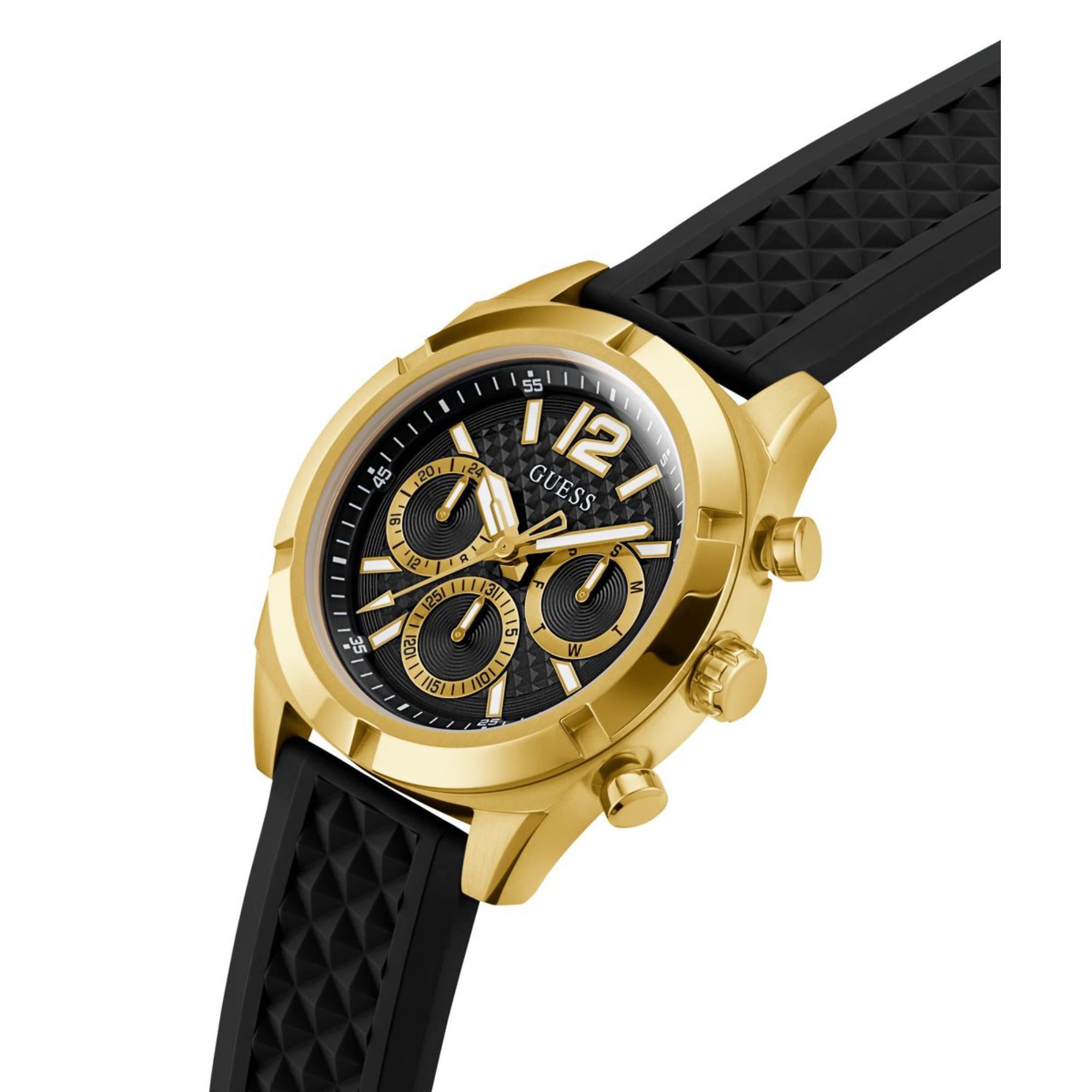 Guess Resistance Schwarzes Zifferblatt Silikonarmband Herren Uhr GW0729G2