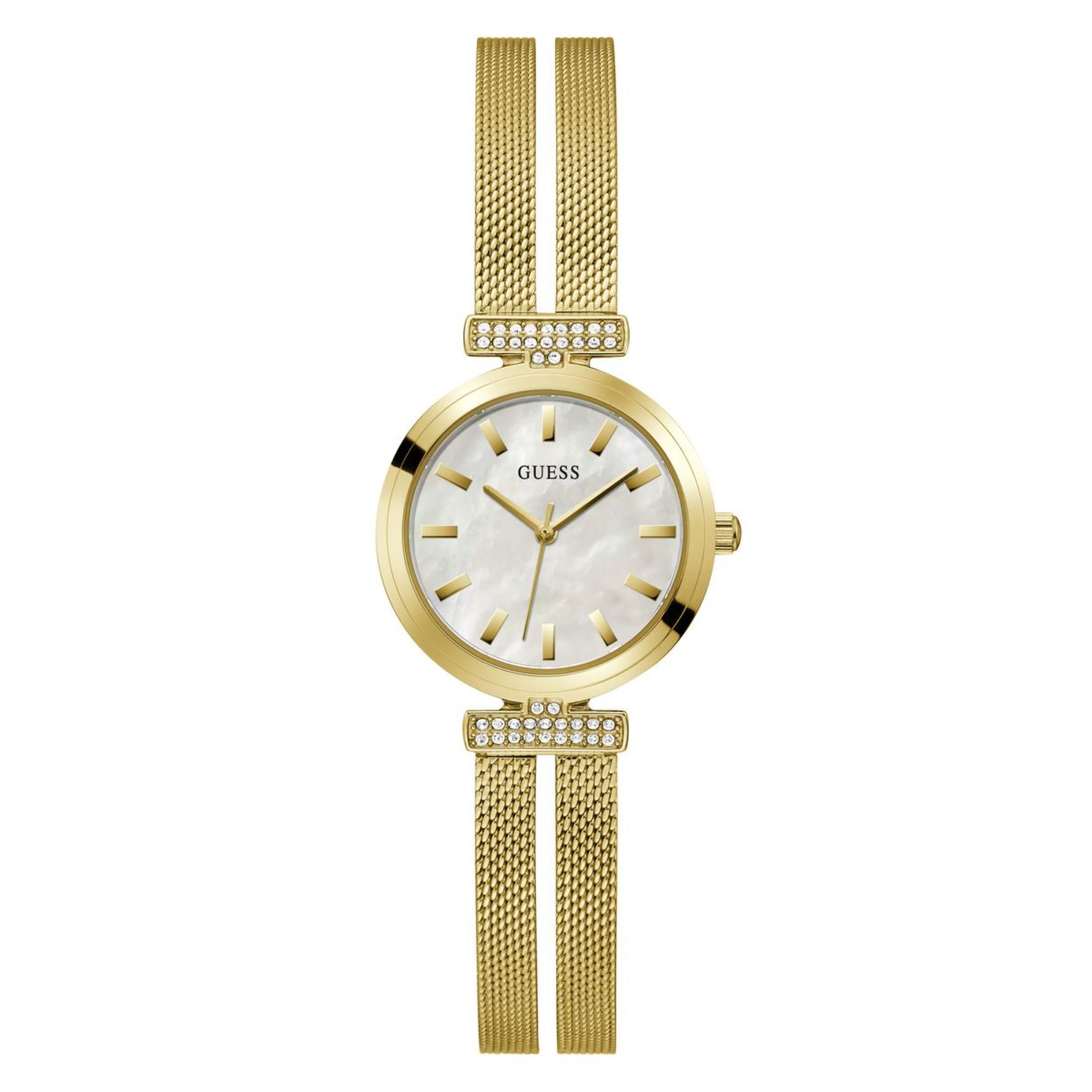 Guess Array Perlmutt Zifferblatt Edelstahl-Mesharmband Damen Uhr GW0471L2