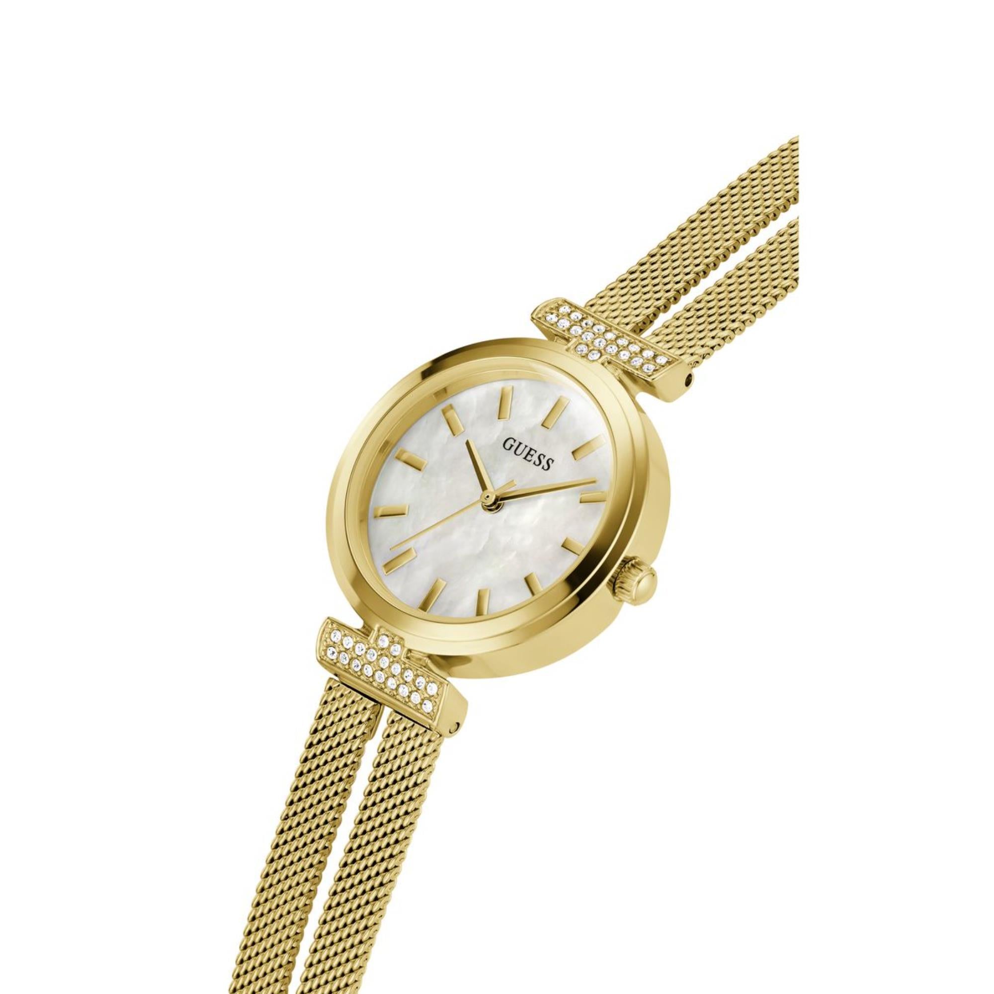Guess Array Perlmutt Zifferblatt Edelstahl-Mesharmband Damen Uhr GW0471L2