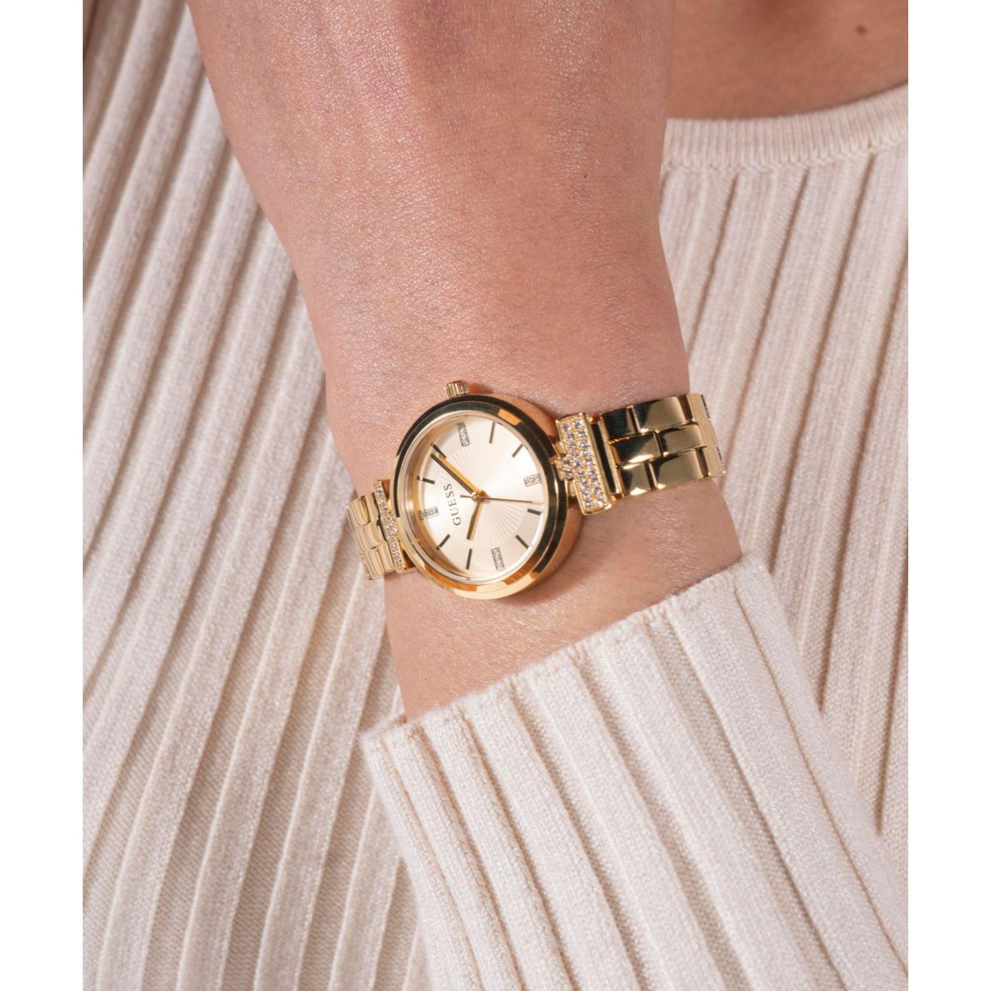 Guess Array Champagner Zifferblatt Edelstahlarmband Damen Uhr GW0762L2