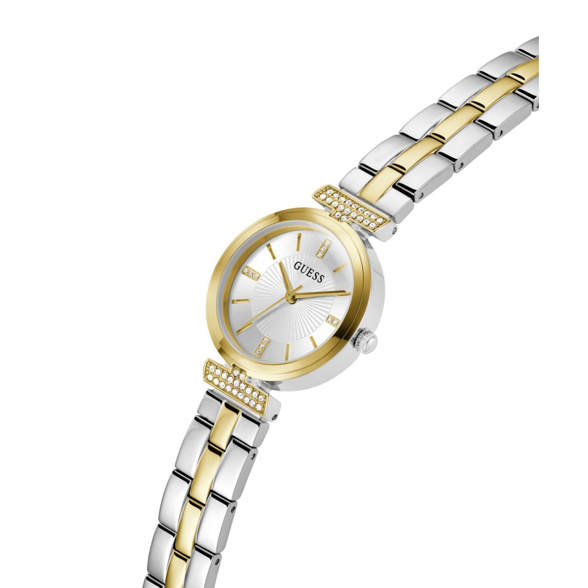 Guess Array Silbernes Zifferblatt Edelstahlarmband Damen Uhr GW0762L5