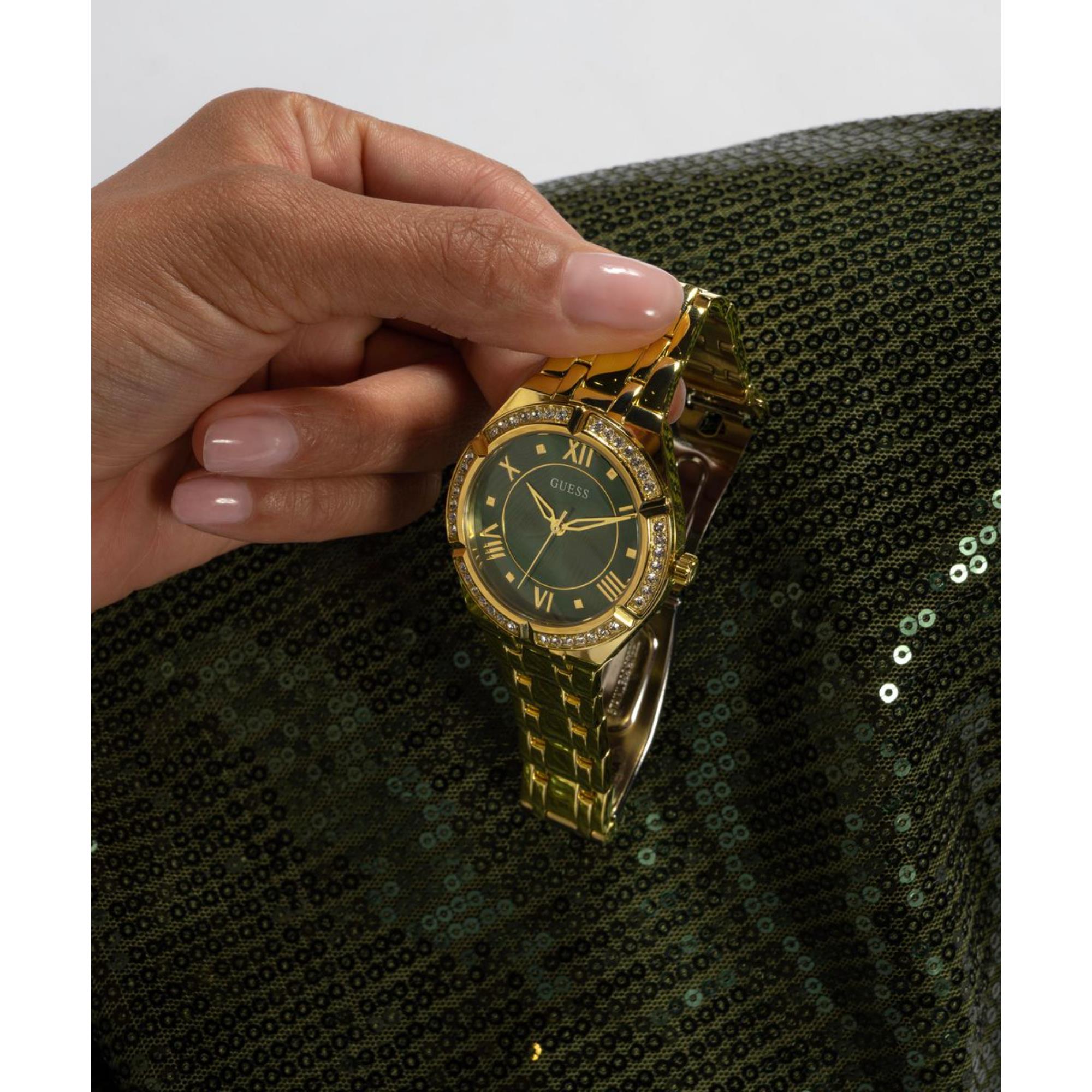 Guess Cosmo Grünes Zifferblatt Edelstahlarmband Damen Uhr GW0033L8